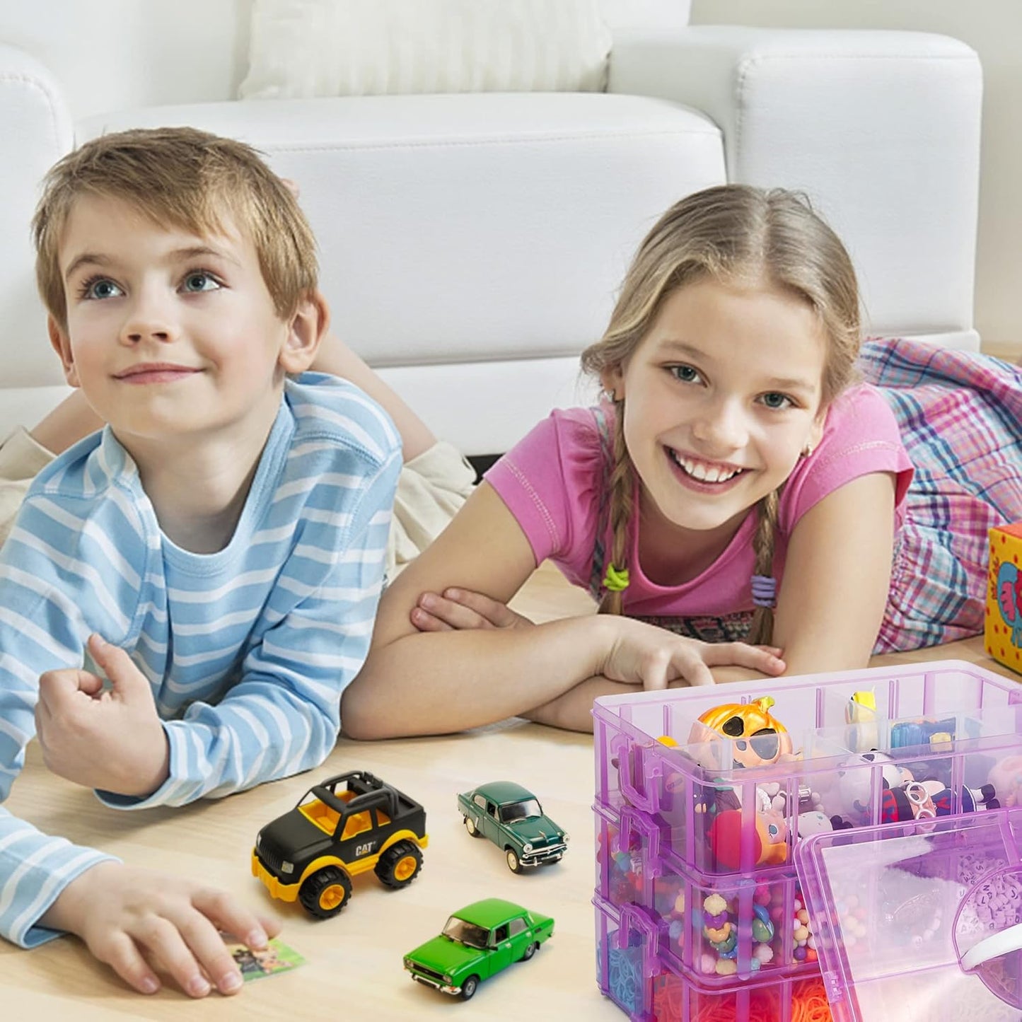 7 Layers Stackable Storage Container, 70 Adjustable Compartments (Purple) Stackable Storage Container, Perfect for Kids Toys, Art Crafts, Jewelry, Supplies, Mini Case & Letter Sticker Included