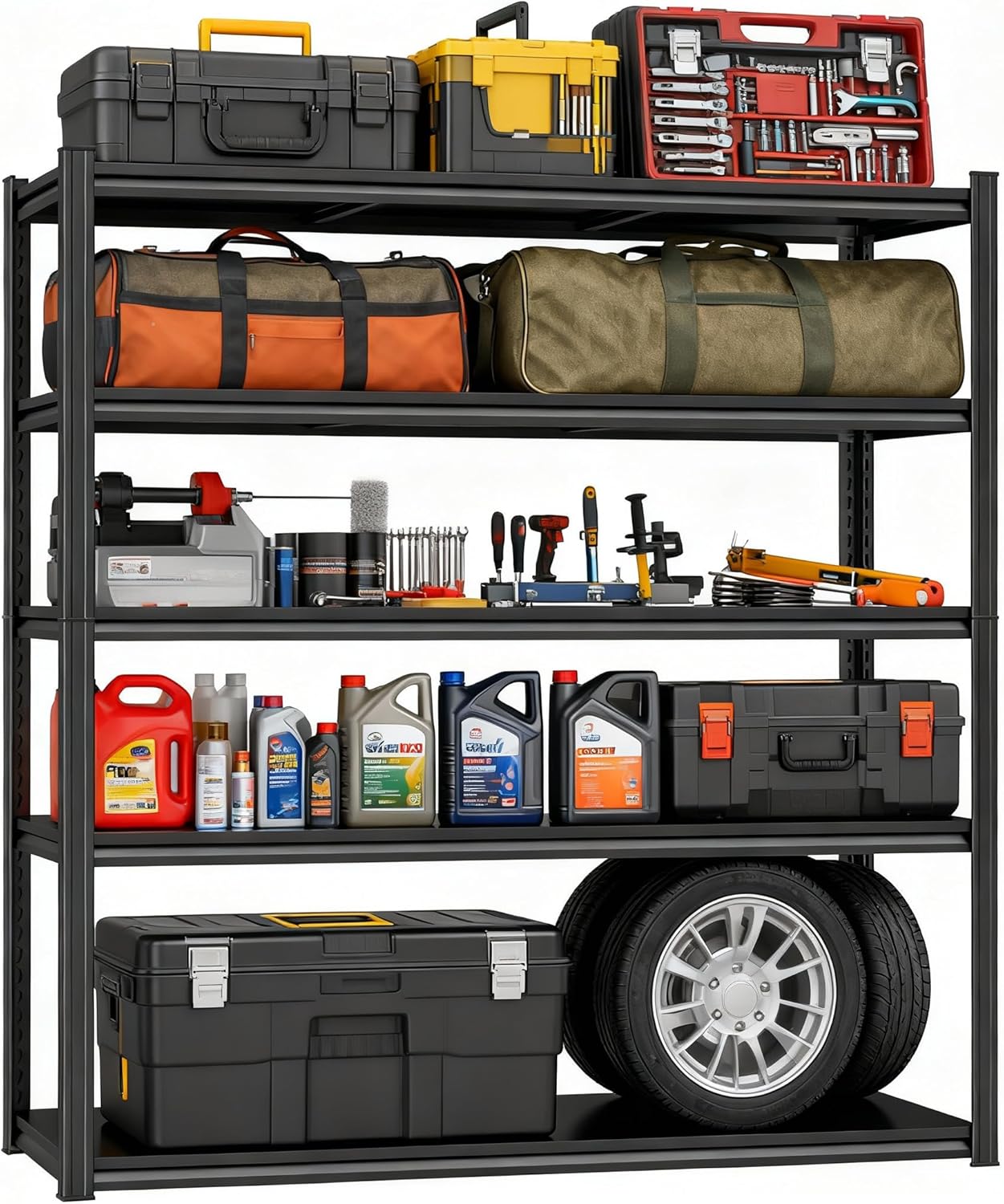 Garage Storage Shelves,5 Tier Shelving Unit, 40 inch Wide, 18” Deep, 78” Tall Organizer Metal Shelf for Basement/Laundry/Pantry Heavy Duty, Adjustable,Easy to Install (5Tier-45.3"Wx19.7"Dx63"H)