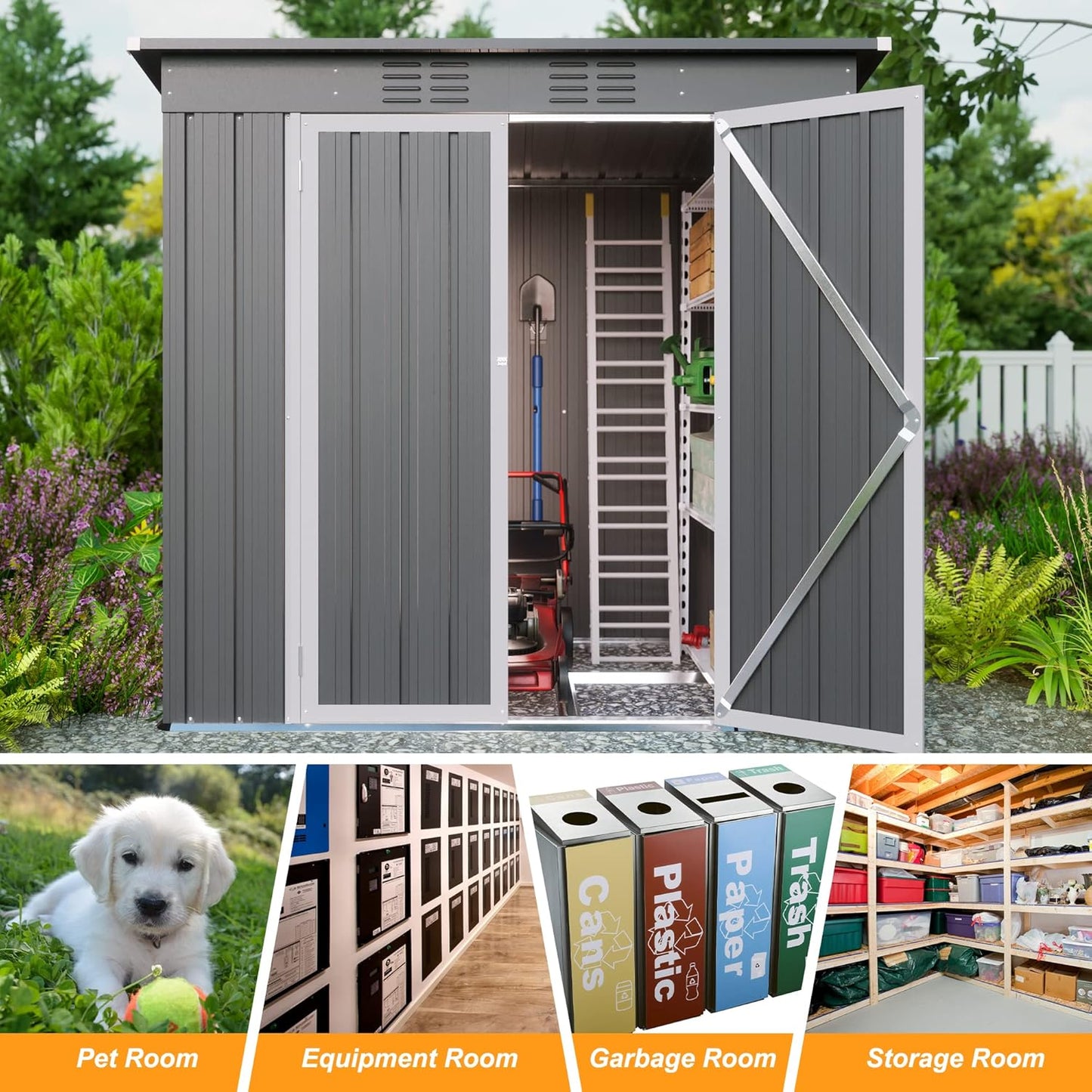 4x6ft Metal Shed Outdoor Storage Shed,Metal Steel Utility Tool Shed Storage House with Double Lockable Doors and Air Vent for Backyard Garden Patio Lawn Gray