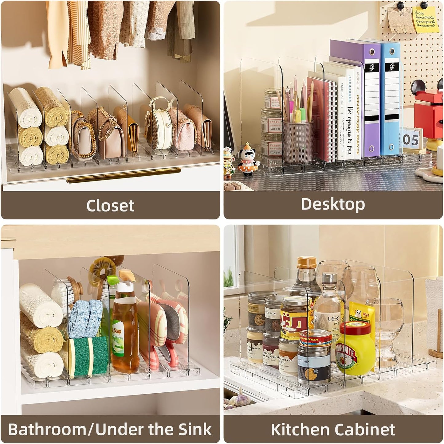 Bag & Purse Organizer for Closet Stackable Acrylic Shelf Dividers for Closet Organization, Clear Handbag Purse Storage Organizer Divider, Keep Clutch, Wallet, Pocketbook Upright, 6 Pack