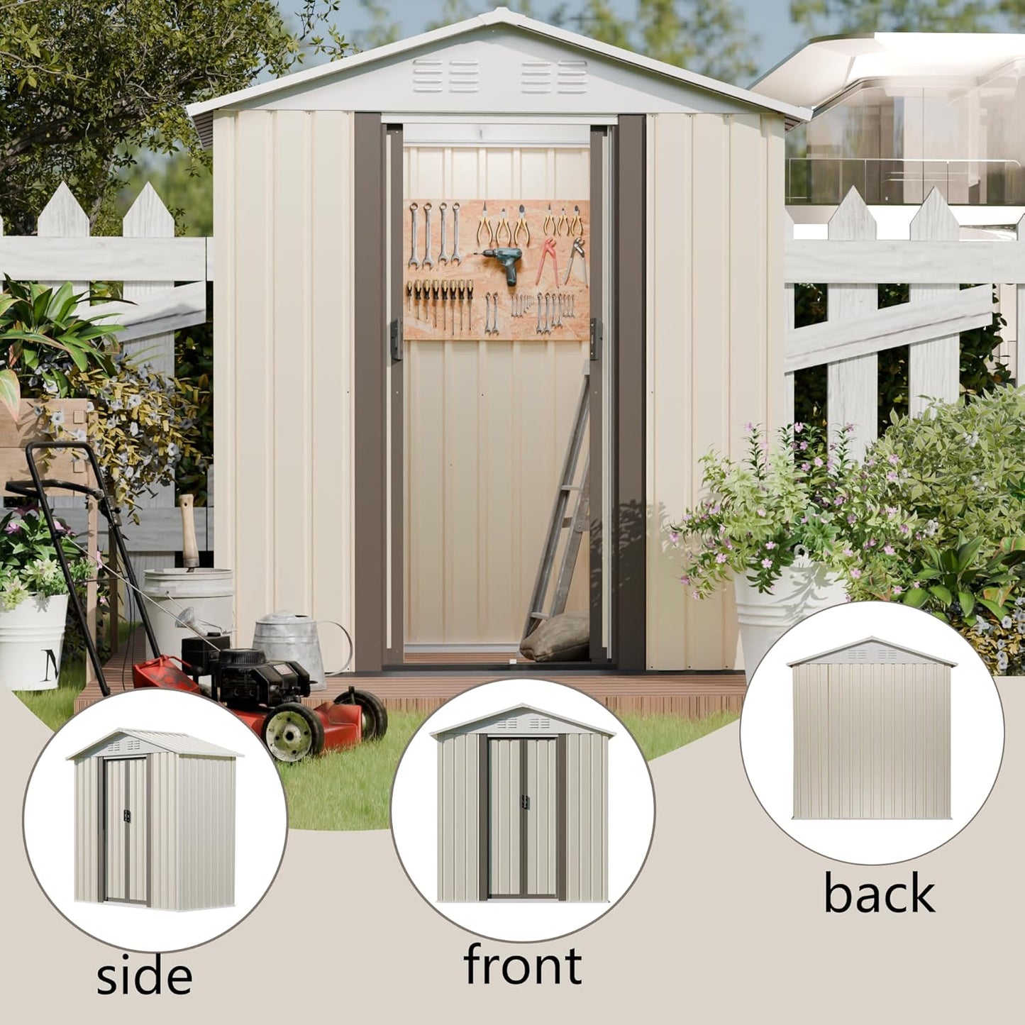 Outdoor Sheds 5FT x 3FT Outdoor Storage, Metal Anti-Corrosion Utility Tool House with Lockable Door & Shutter Vents,Outdoor Waterproof Garden Tool Metal Storage Sheds (White