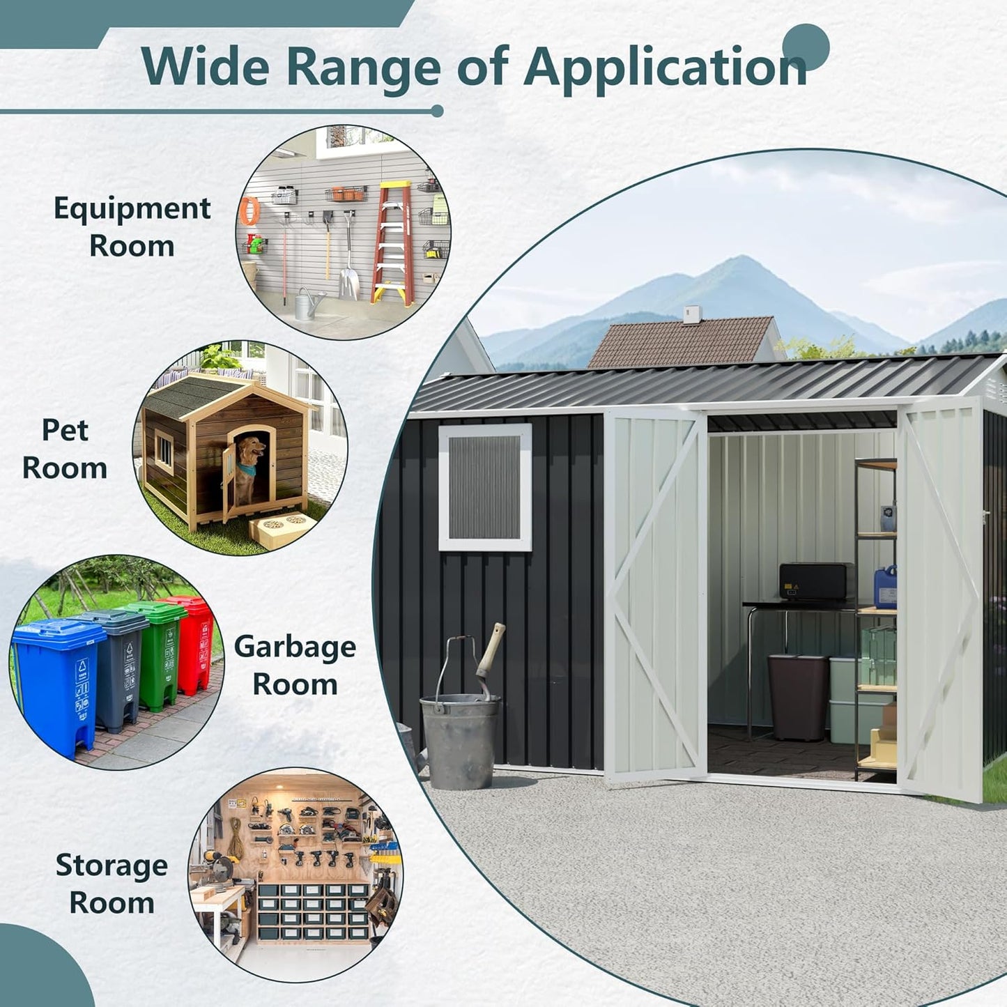 9 * 6 FT Metal Garden Storage Sheds for Patio Backyard Tools House Storage Shed with One Window (9.5 x6.7 FT)