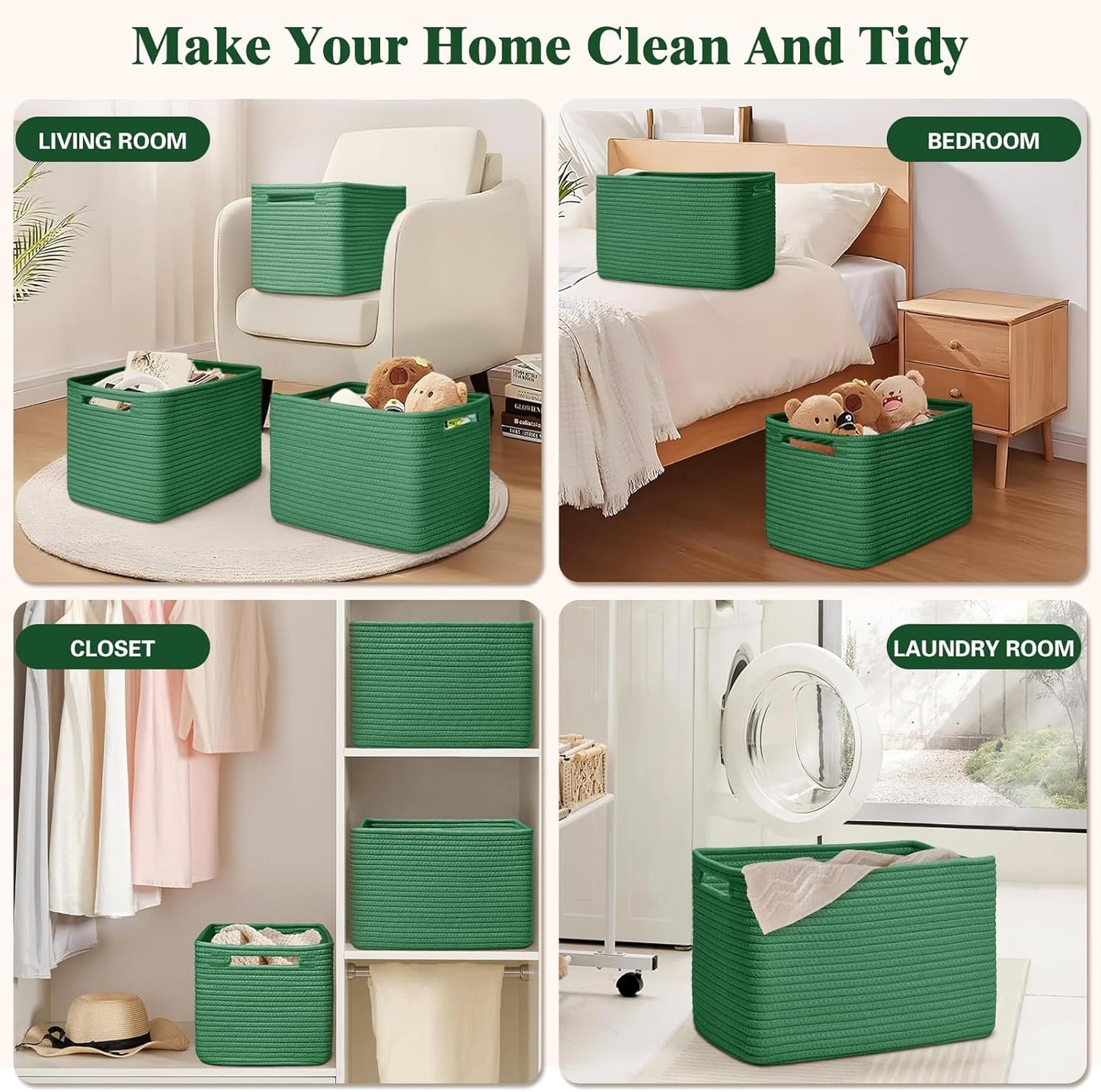 Storage Baskets for Organizing, 4 Pack Storage Baskets for Shelves, Woven Basket for Shelves, Closet Organization, Rectangle Organizer Basket Gifts Empty, 13"Lx8.7"Wx7.9"H Decorative Bins with Handles