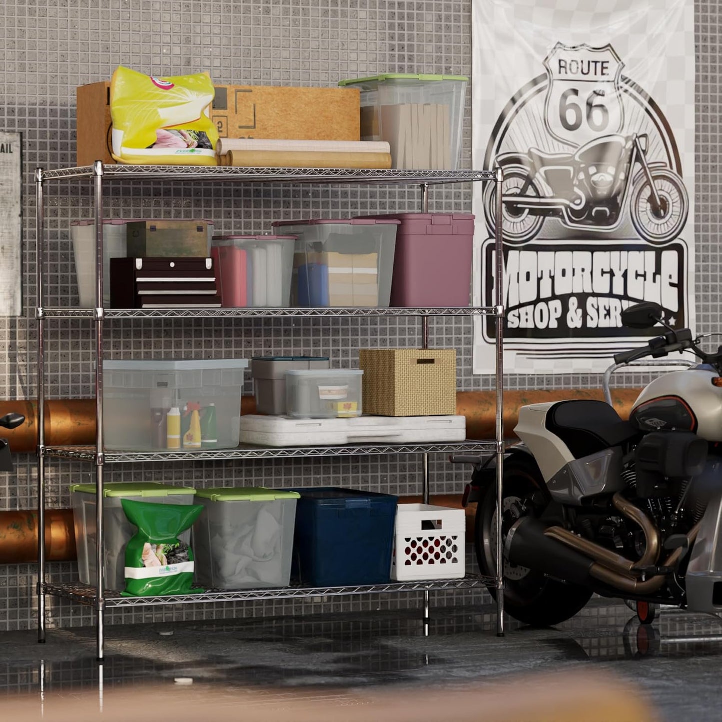 24" Deep x 60" Wide x 64" Height Wire Shelving Kit | 4-Tier | NSF Commercial Storage Rack Unit