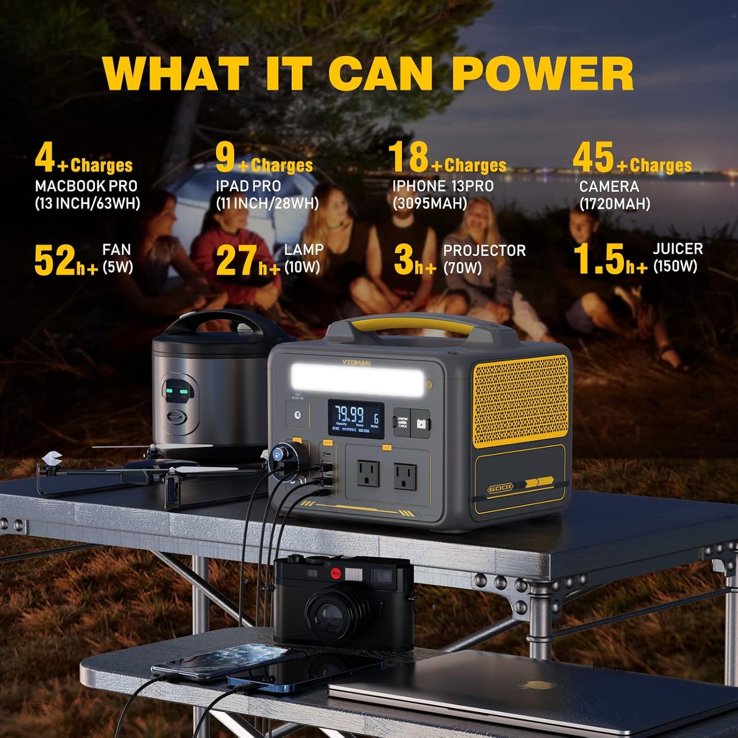 VTOMAN 939Wh Portable Power Station Bundle with Extra Battery & 110W Solar Panel Included - Up to 1200W Solar Power Generator for Home Backup, Off-grid, Road Trip, RV, Camping, Fishing, Emergencies