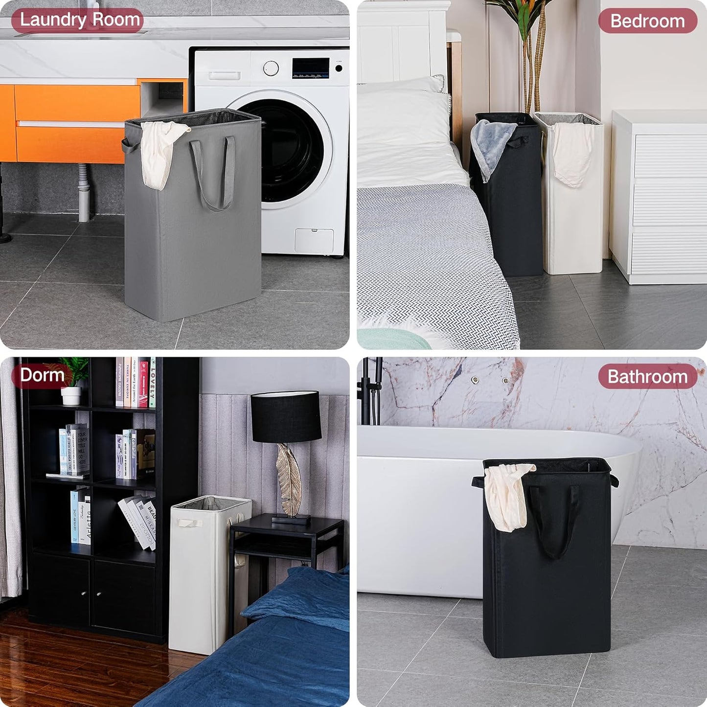 efluky Slim Laundry Basket, Narrow Laundry Hamper with Handles, Collapsible Dirty Clothes Hamper, Tall Laundry Bin for Laundry Room, Dorm and Bedroom, 19.8 Gallon (75L) Grey