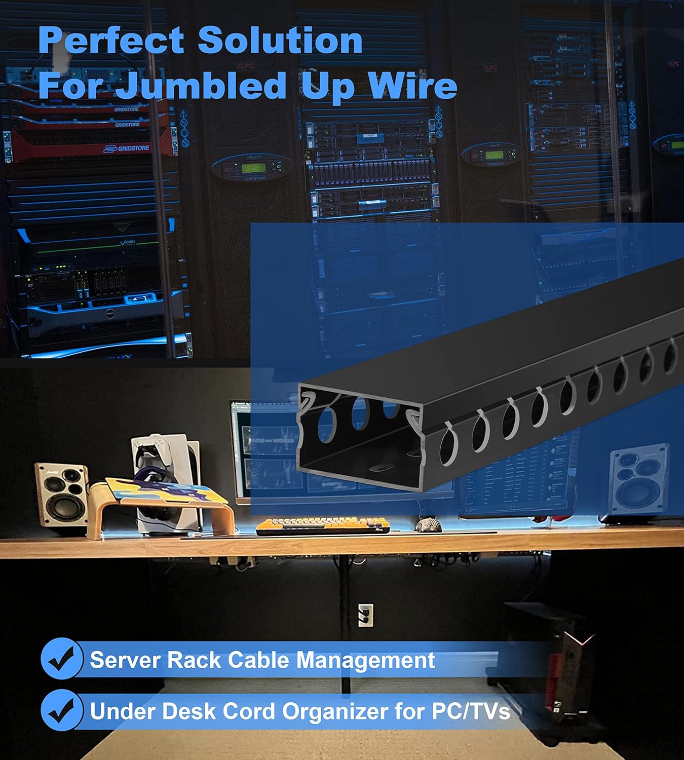 ZhiYo Cable Raceway 78in(2xL39in), Server Rack Cable Management Under Desk Cord Organizer, Electrical Safe PVC Cable Channel Open Slot Wire Raceway for Network/PC/TVs, Wire Duct H1 x W1.6in Black