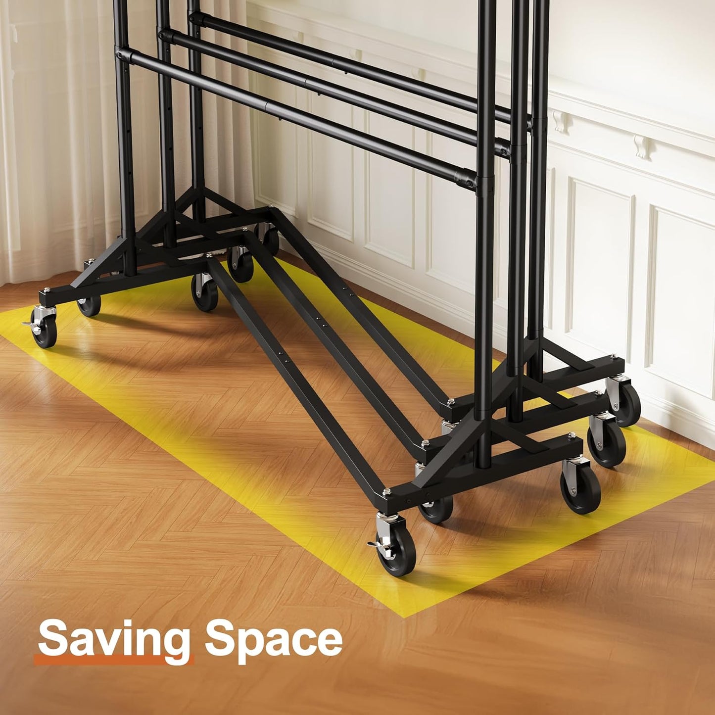 HOKEEPER Z Rack for Clothing Heavy Duty Clothes Rack Hold 550 LBS Commercial Garment Rack with Wheels Rolling Portable Z Base for Bedroom, Living Room, Laundry, Black, 22.8" D x 62.6" W x 87.8" H