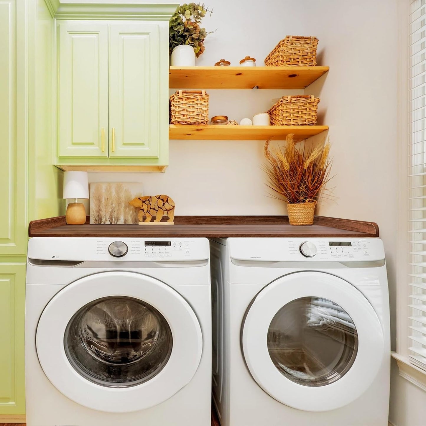 Royxen Washer Dryer Countertop with Solid Wood Core,54“W x 27.5D Laundry Countertop with Edge Rails,Washer and Dryer Topper for Laundry Room Organization(Walnut)