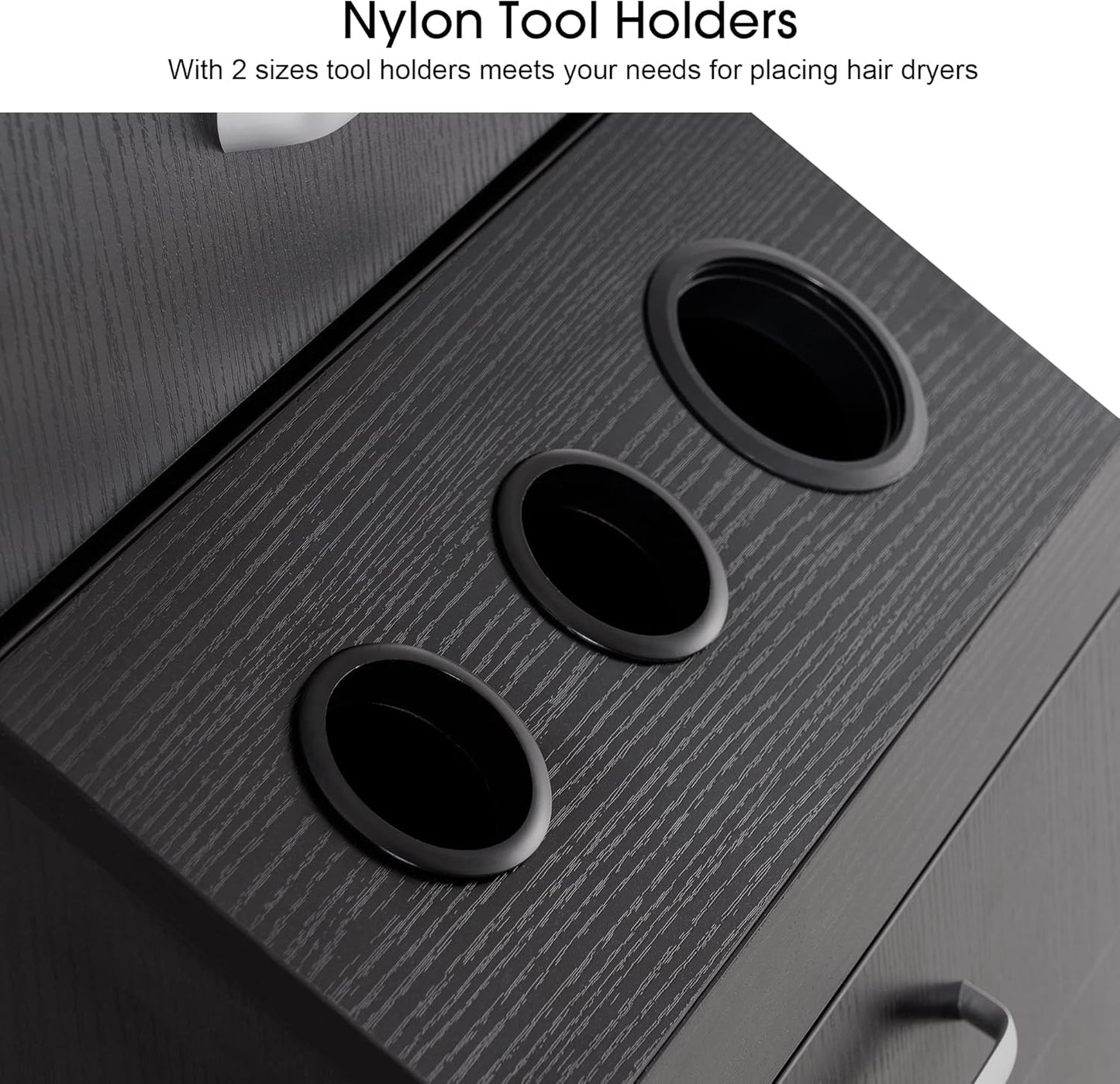 BarberPub Wall Mount Classic Barber Station with 3 Hair Dryer Holders, Hair Stylist Salon Storage Cabinet, Beauty Spa Tool Organizer Equipment 3207 (Black)