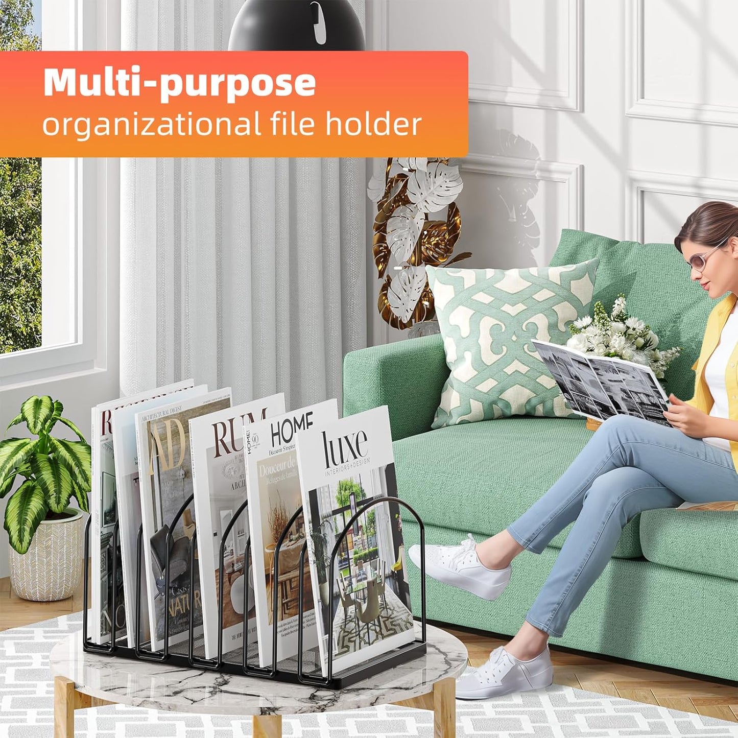 Simple Trending 2 Pack 9 Section Metal File Sorter Organizer for Desk Home Office, Black