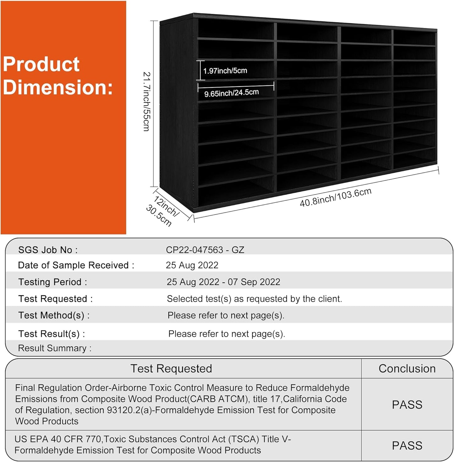 TQVAI Wood Literature Organizer, 36 Slots Classroom Mailbox with Adjustable Dividers, Mail Sorter Organizer Countertop Vertical Heavy Duty Office Mailbox Cubbies, Black