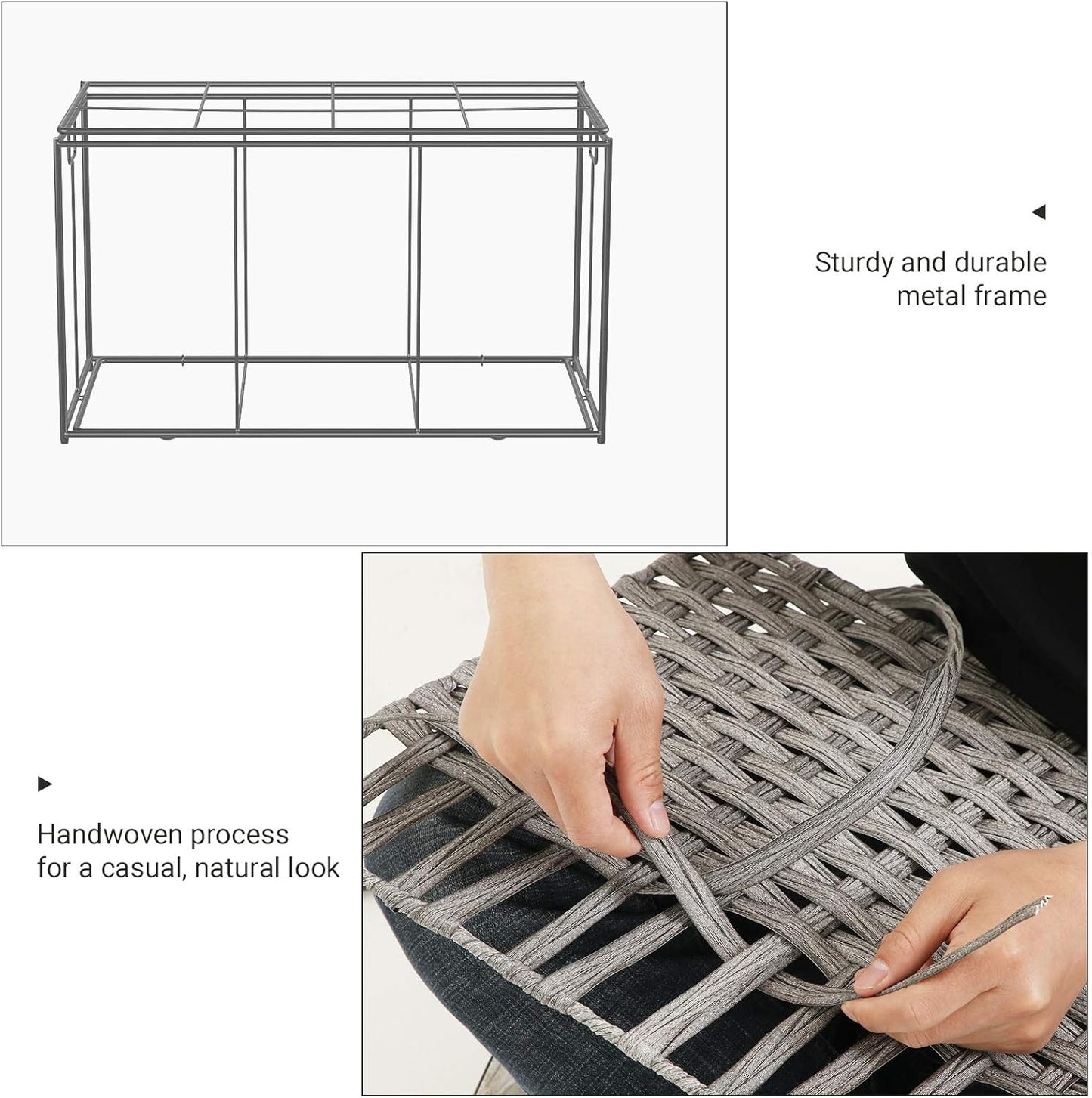 SONGMICS Storage Basket with Lid, Woven Blanket Storage Bin with Handles, Foldable, Removable Liner, Metal Frame, for Bedroom, Laundry Room, 42.3 Gallons (160 L), Gray URST76WG