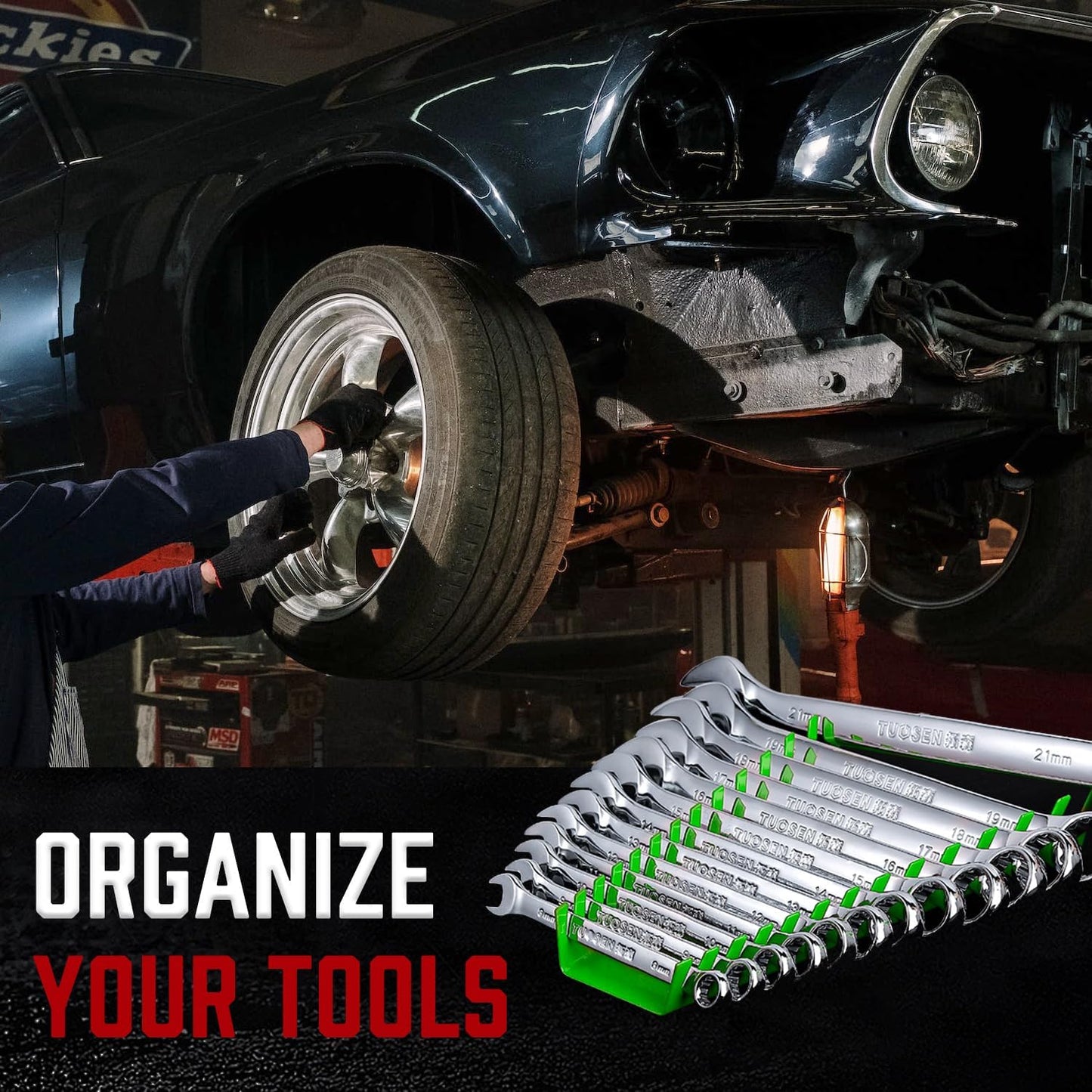 ALOANES 78-Slot Metal Wrench Organizer, Heavy Duty Wrench Organizer Tray for Tool Box, Fit SAE & Metric Wrench Storage, 6 Pack Wrench Holders(Green)