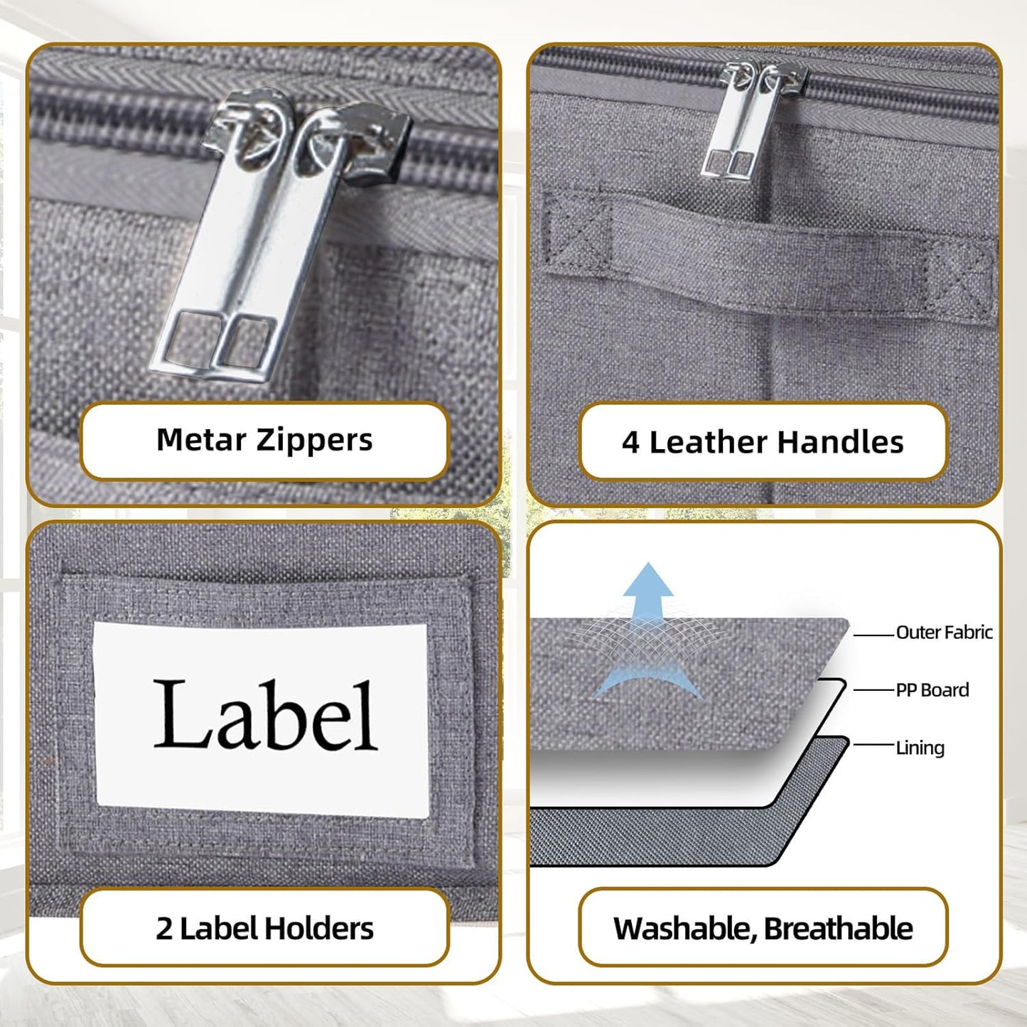 Yawinhe Under Bed Storage Containers with Handles, Sturdy Zipper und Label Holders, Foldable Blanket Storage Bags, for Comforter, Clothing, 23.6''Lx11.8''Wx6''H, 1-Pack, Grey SNH002GS-1