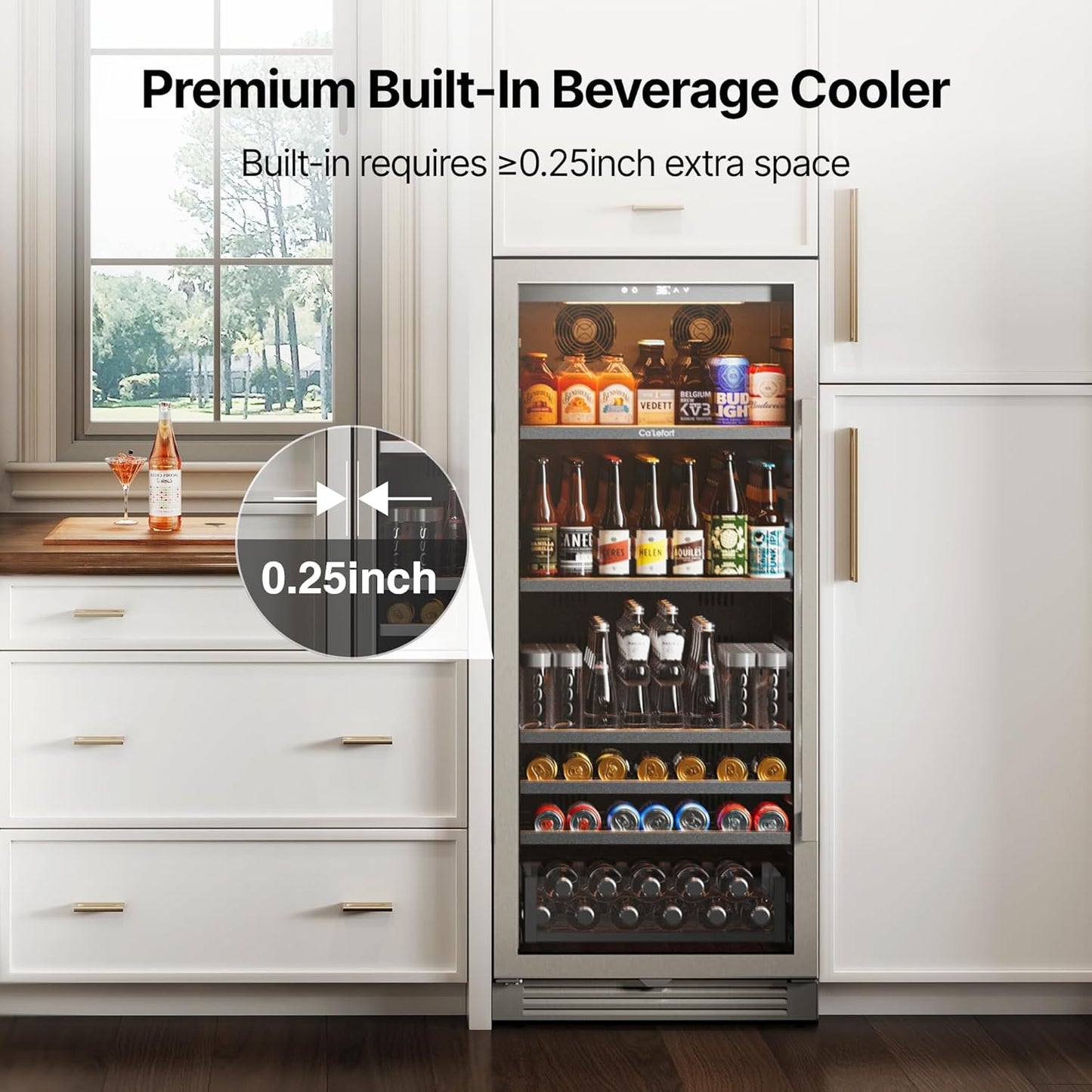 Ca'Lefort Beverage-Refrigerator 24 Inch, Tall Beverage Fridge Cellars Large Bar Drink Cabinet Built-in or Freestanding with Glass Door, Beer Cooler for Bottles and Cans Beer/Soda/Water/Wine