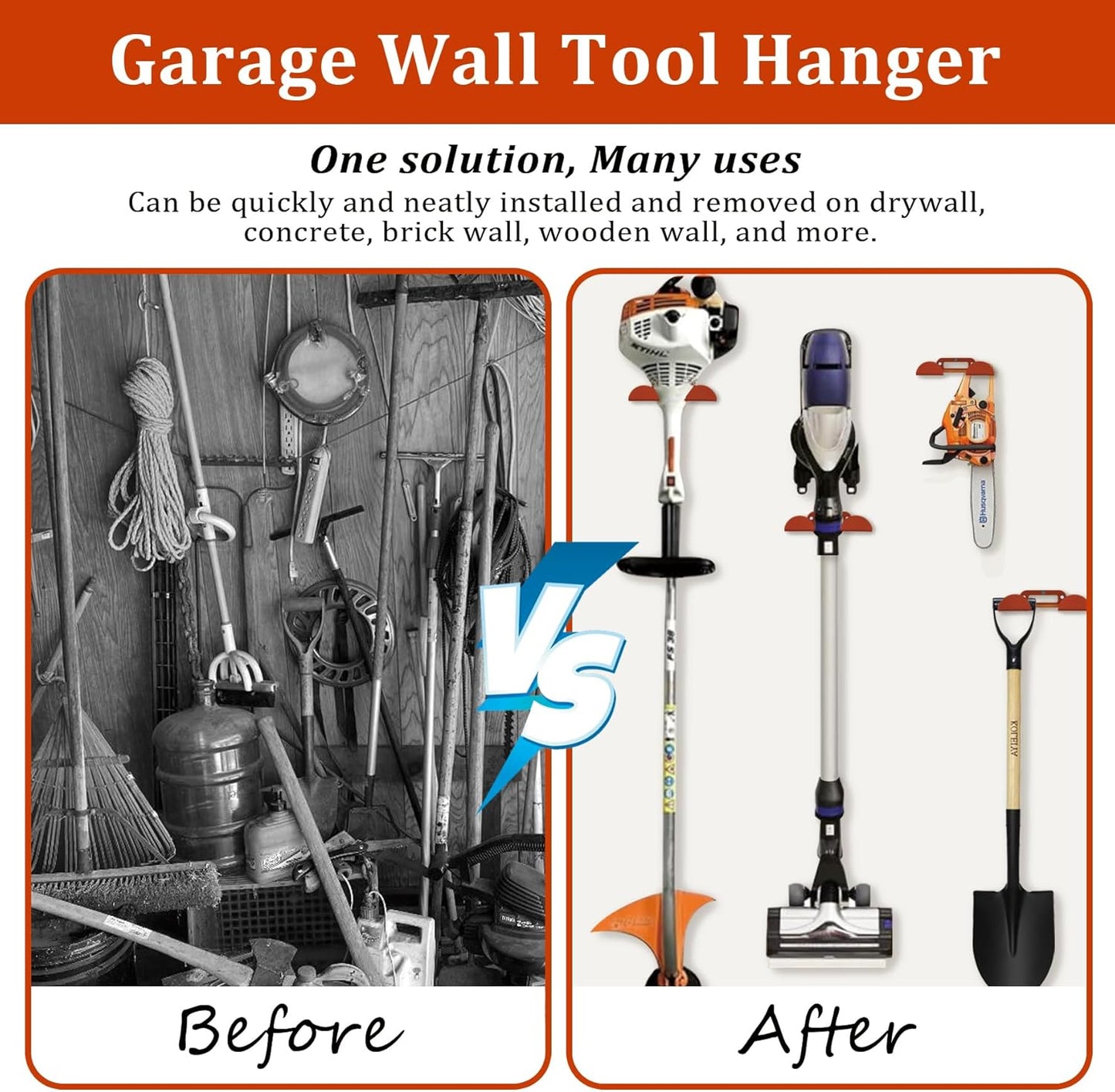 Weed Eater Hanger -1 Pack Heavy Duty Trimmer Rack Wall Mount for Grass Trimmer, Garden Tool Rack/Bracket, Wall Mount Tool Hanger, Shed Storage, Weed Wacker Holder