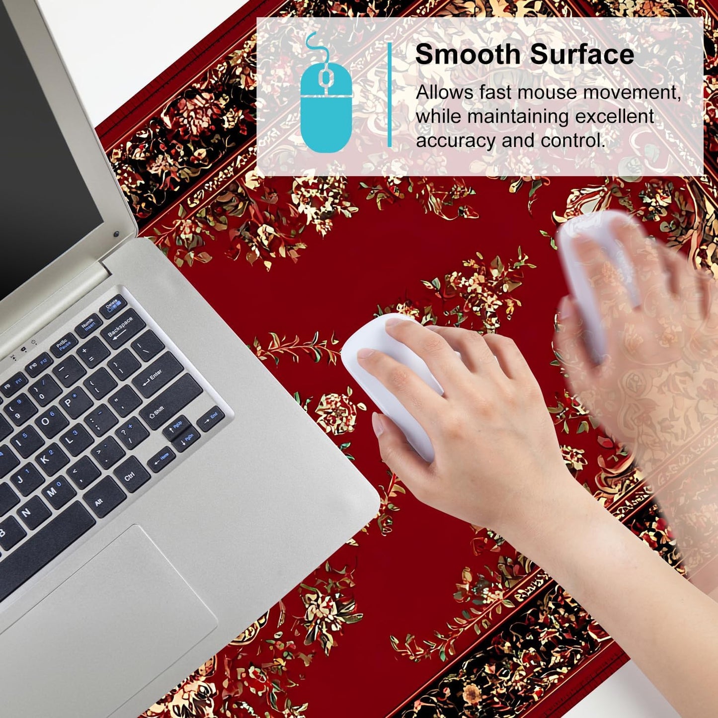 Red Vintage Persian Rug Mouse Pad – Large Extended Desk Mat 35.43 x 15.75 in – Oriental Carpet Design, Non-Slip Rubber Base, Waterproof Surface, Keyboard & Mouse Pad for Office, Gaming, Home