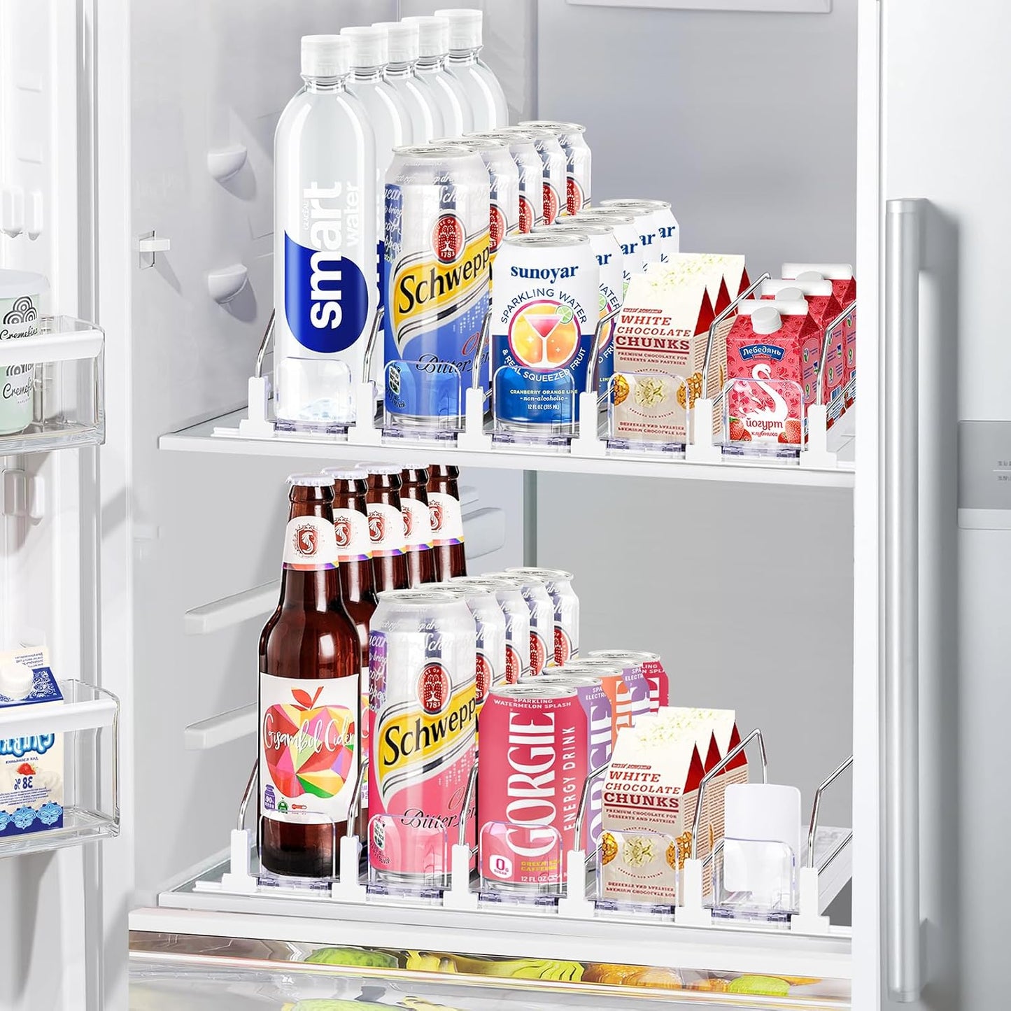 Drink Organizer for Refrigerator, Automatic Pusher Drink Dispenser for Fridge, Soda Can Organizer for Beer Beverage Holds up to 25-5Row (15.3" D x 16.54" W)