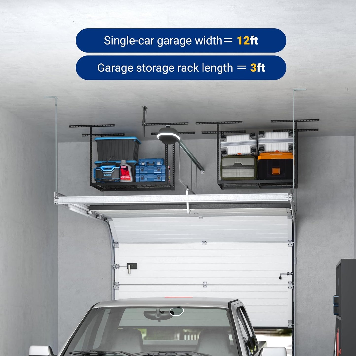 FLEXIMOUNTS 2x3 Overhead Garage Storage Rack, Adjustable Organization System, Heavy-Duty Metal Ceiling Racks, 155lbs Weight Capacity, Black, Classic Series