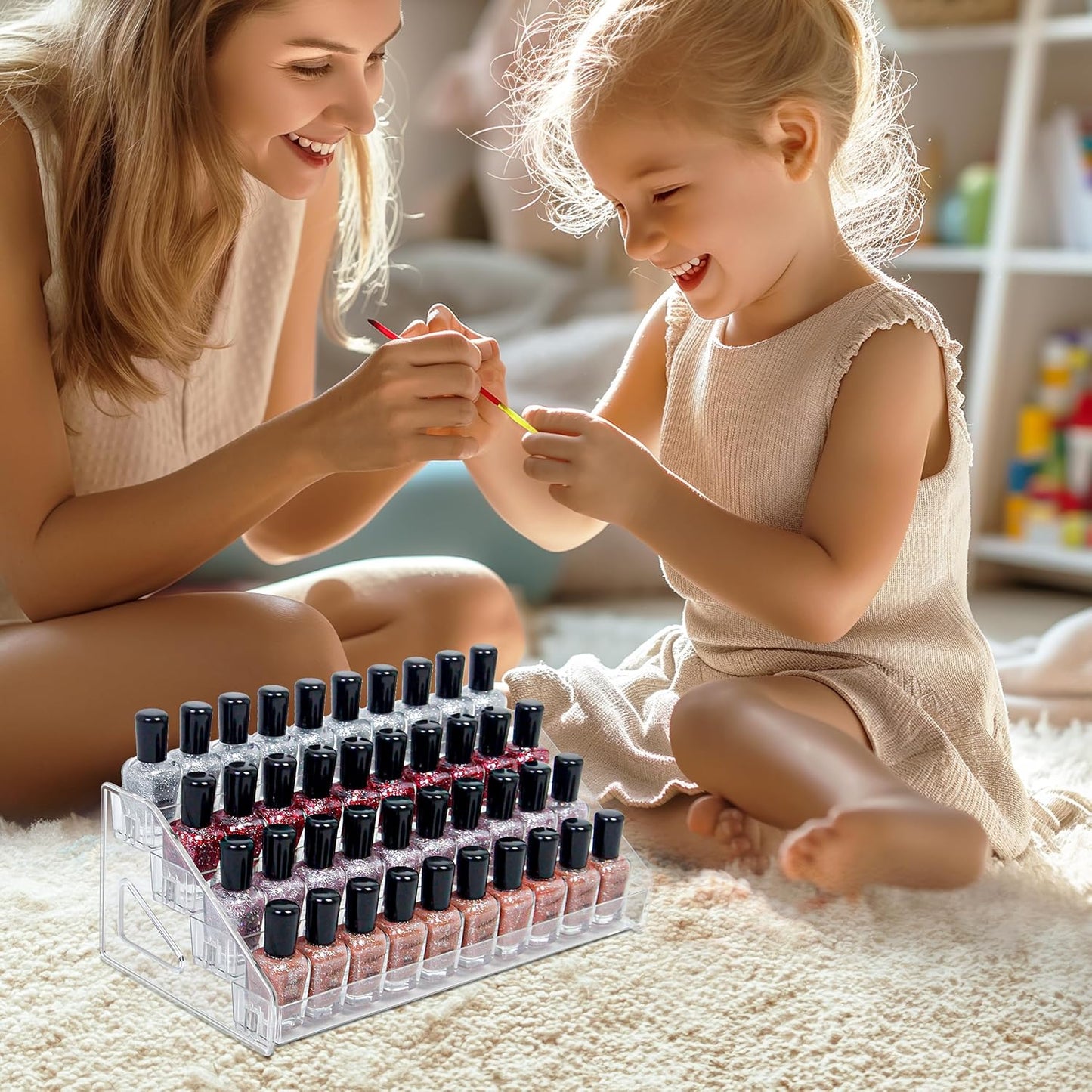 4-Tier Clear Acrylic Nail Polish Storage, Holds 32-64 Bottles, Multi-Purpose Nail Polish Rack, Sunglasses, Essential Oils and Cosmetics