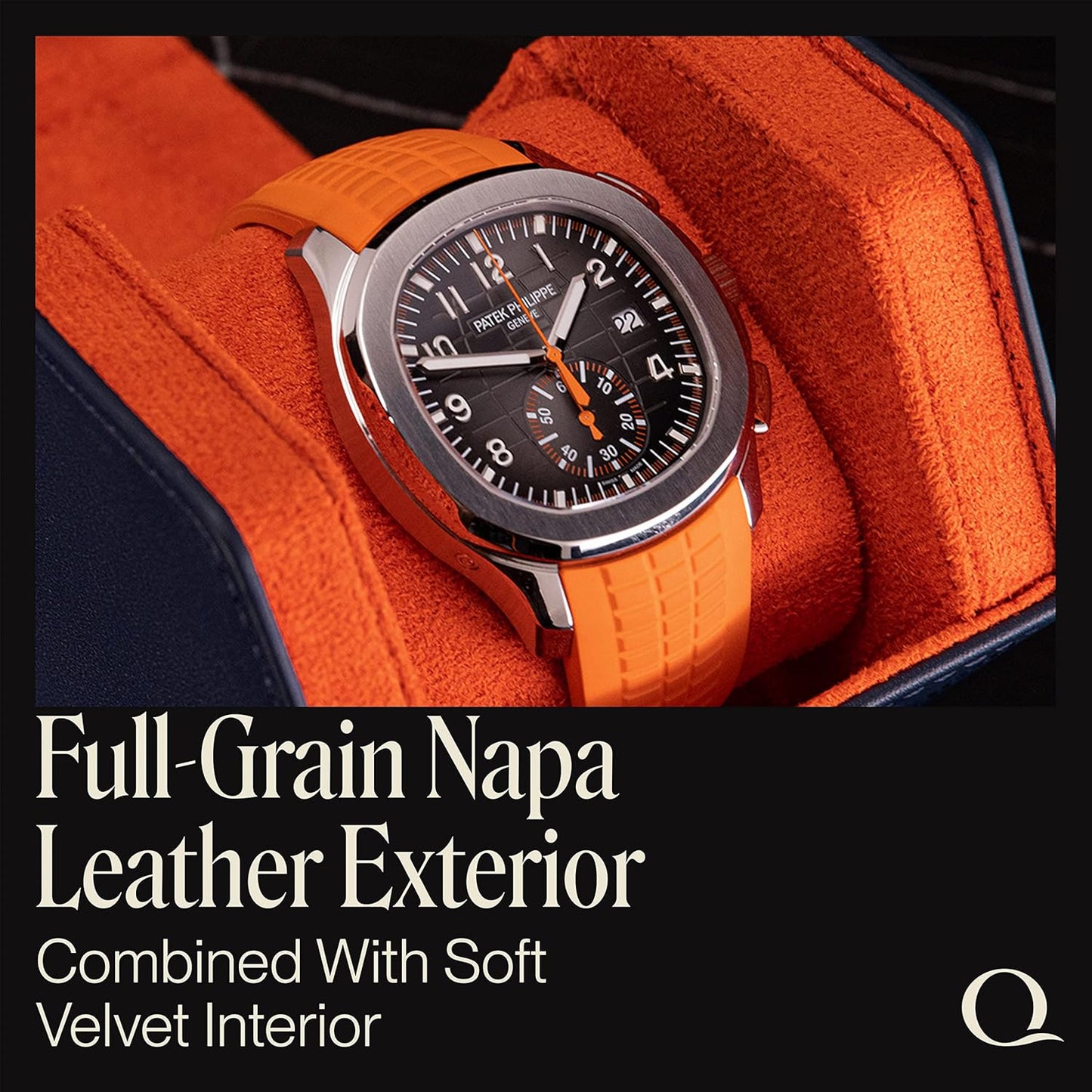 QWATCHBANDS Leather Watch Cases for Men - Hexagon Single & Double Watch Roll Travel Case - Genuine Napa Leather with Velvet Interior - Storage & Display Holder for 1 Watch or 2 Watches