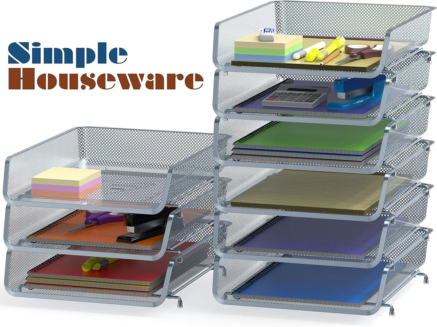 Simple Houseware Stackable Desk File Document Letter Tray Organizer, 3 Packs, Silver