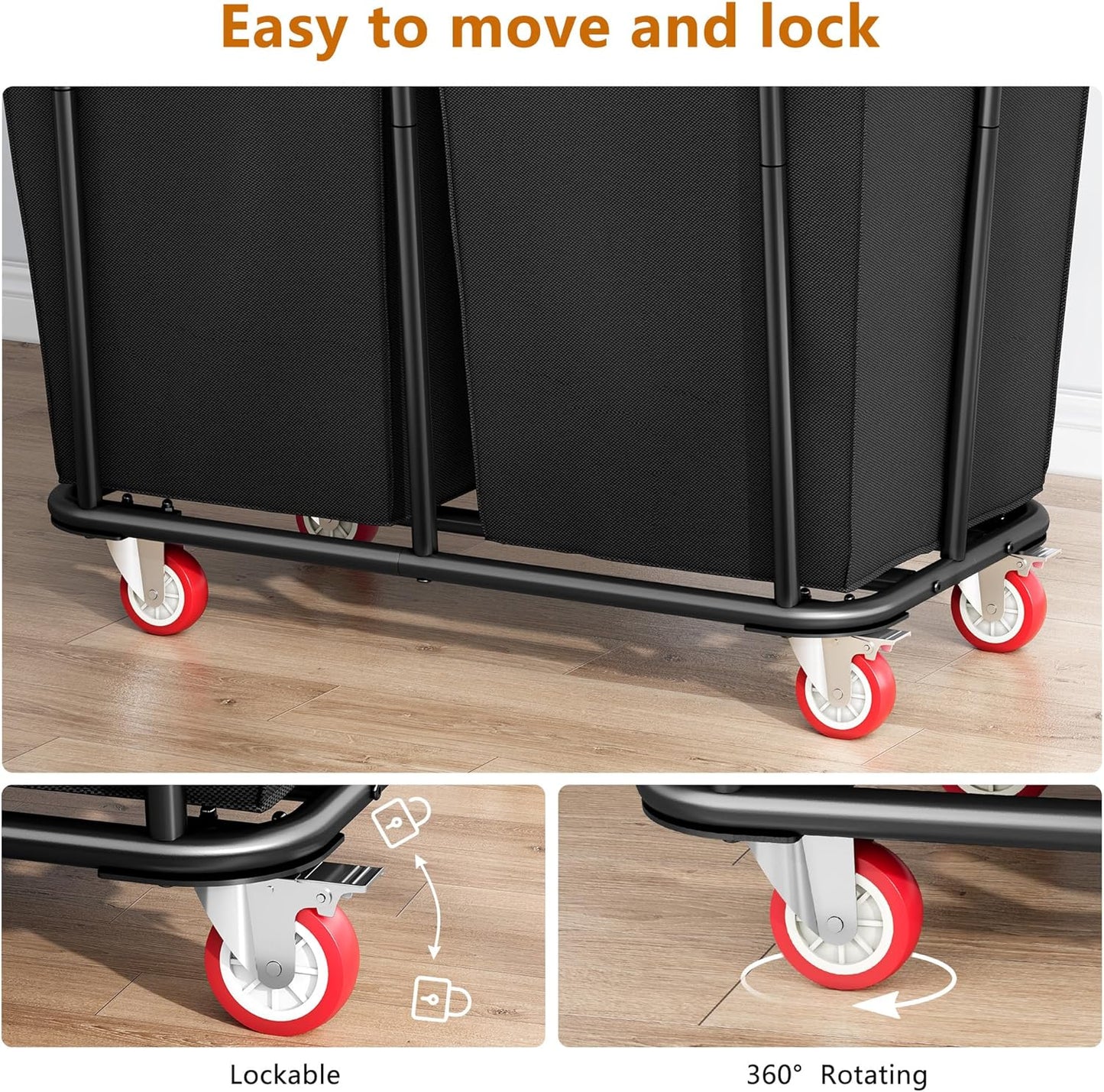 Large laundry hamper with Wheels, 2 Bag 360L Big Rolling Laundry Basket Sorter Cart, Extra Large Laundry Clothes Hamper, Heavy Duty Laundry Basket Organizer for Laundry Room,Bathroom