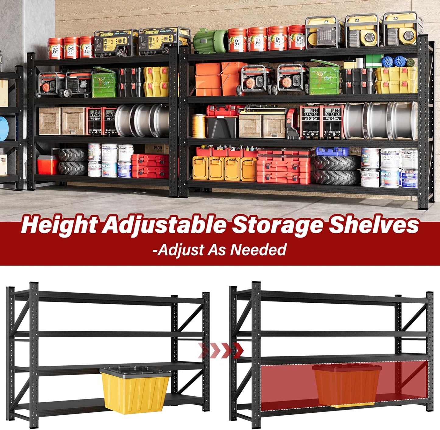 Set of 2 48" Wide Heavy Duty Garage Shelving Units,3000LBS 24 Deep Storage Shelves,Metal Garage Shelves,Large Storage Rack,Steel Shelf,Industrial Shelving for Shop,Warehouse,48" W x 24" D x 70" H