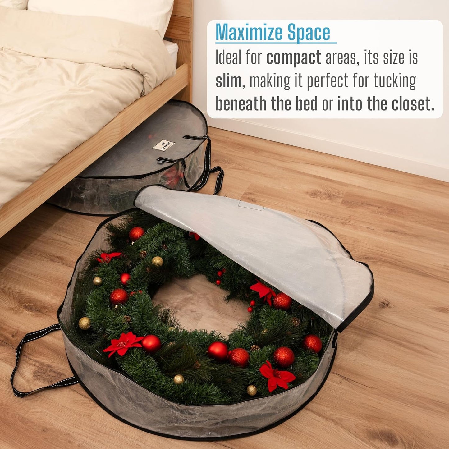 VENO 4 Pack Christmas Wreath Storage Container - 36 Inch Clear Wreath Bag, Christmas Garland and Holiday Decoration Organizers with Zipper and Durable Handles (Clear, 36"-4 Pack)