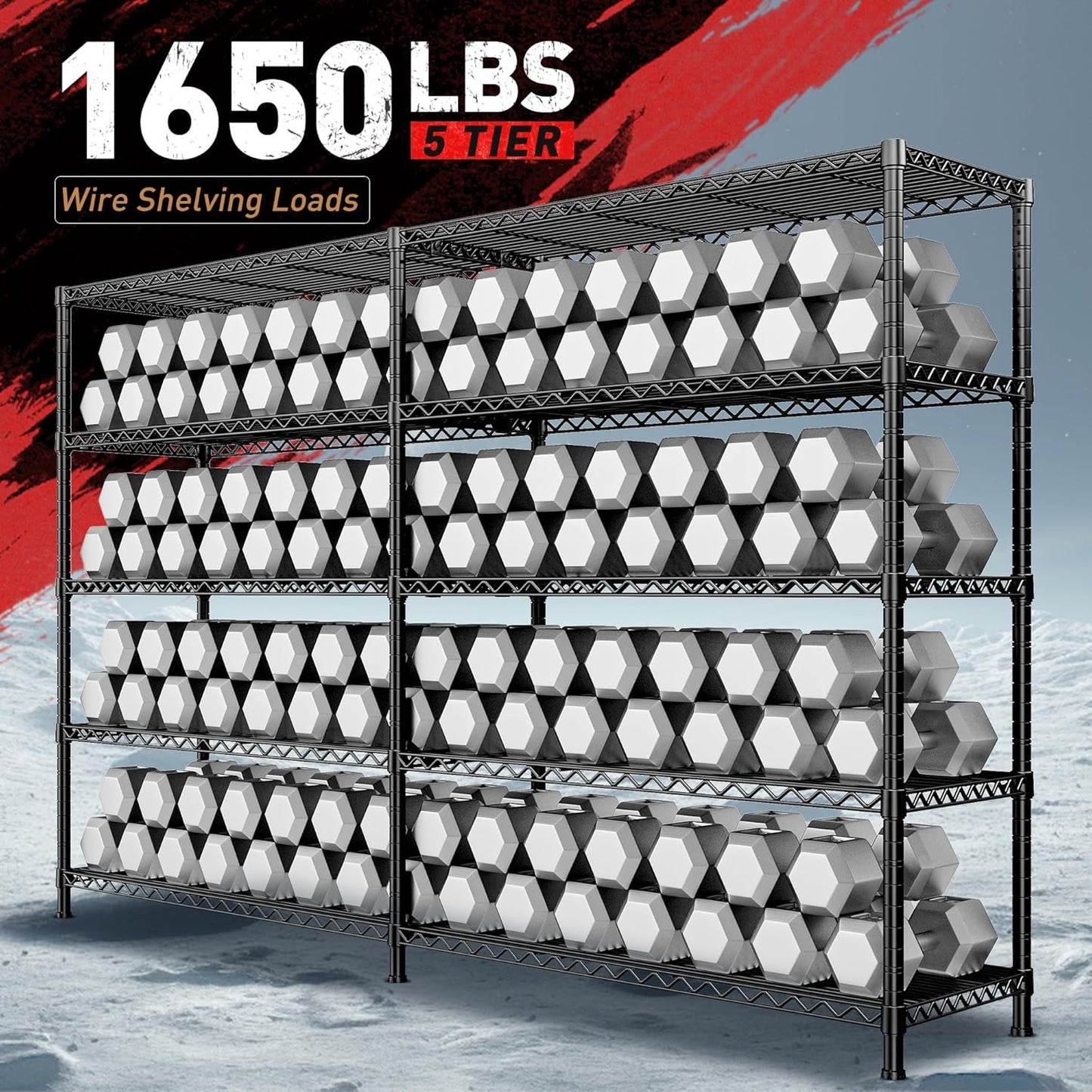 REIBII 73''W Storage Shelves Load 1650 LBS Metal Shelving 5-Tier Adjustable Heavy Duty Metal Shelves Wire Shelving Unit for Wire Shelf for Industrial Garage Pantry Kitchen,17.7"D x 73"W x 71"H, 2PCS