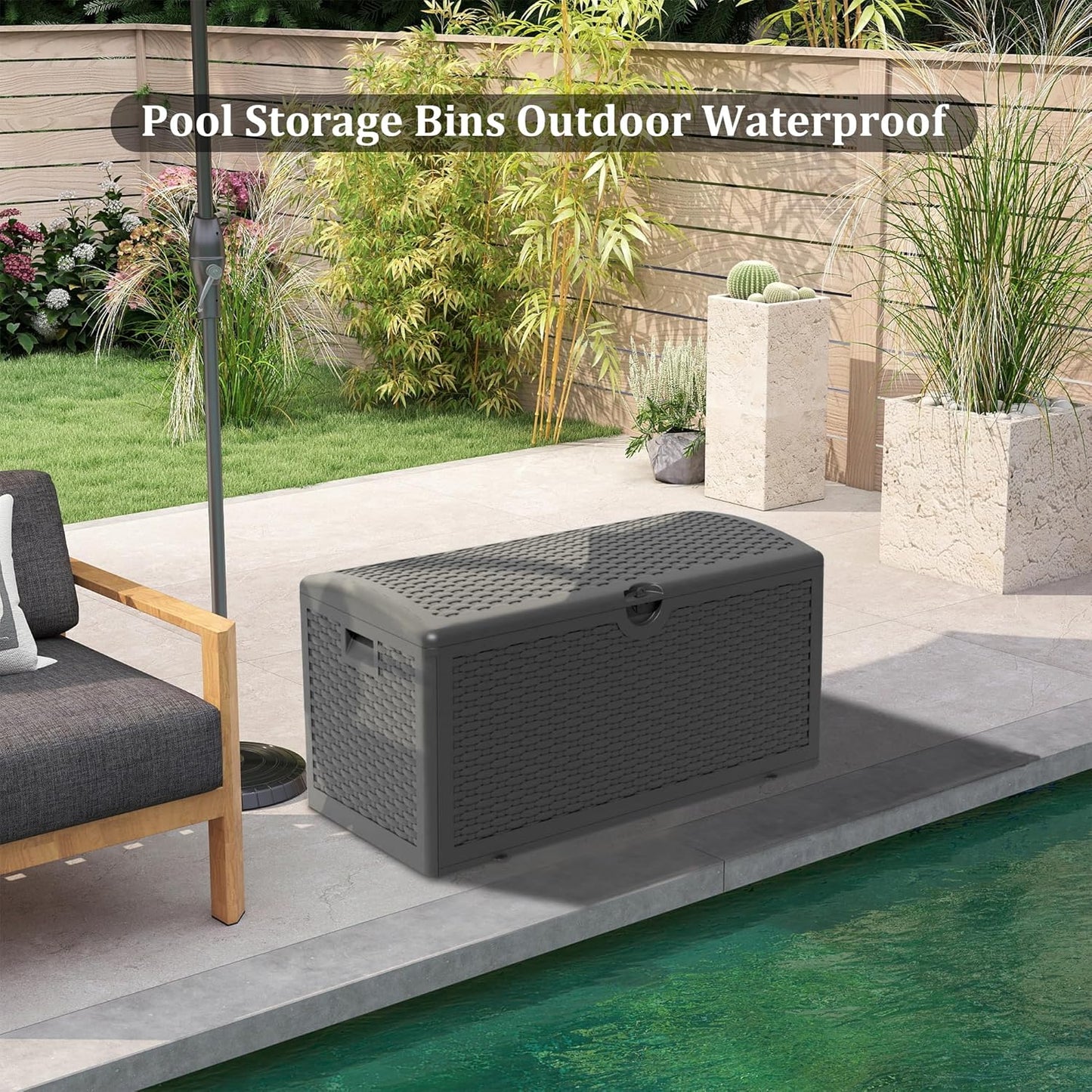 90 Gallon Plus Outdoor Storage Box Waterproof Lockable Resin Deck Box Large, Patio Storage Bin for Pool Accessories Cushion Furniture, Garden Tools, UV-Resistant Outside Delivery Black