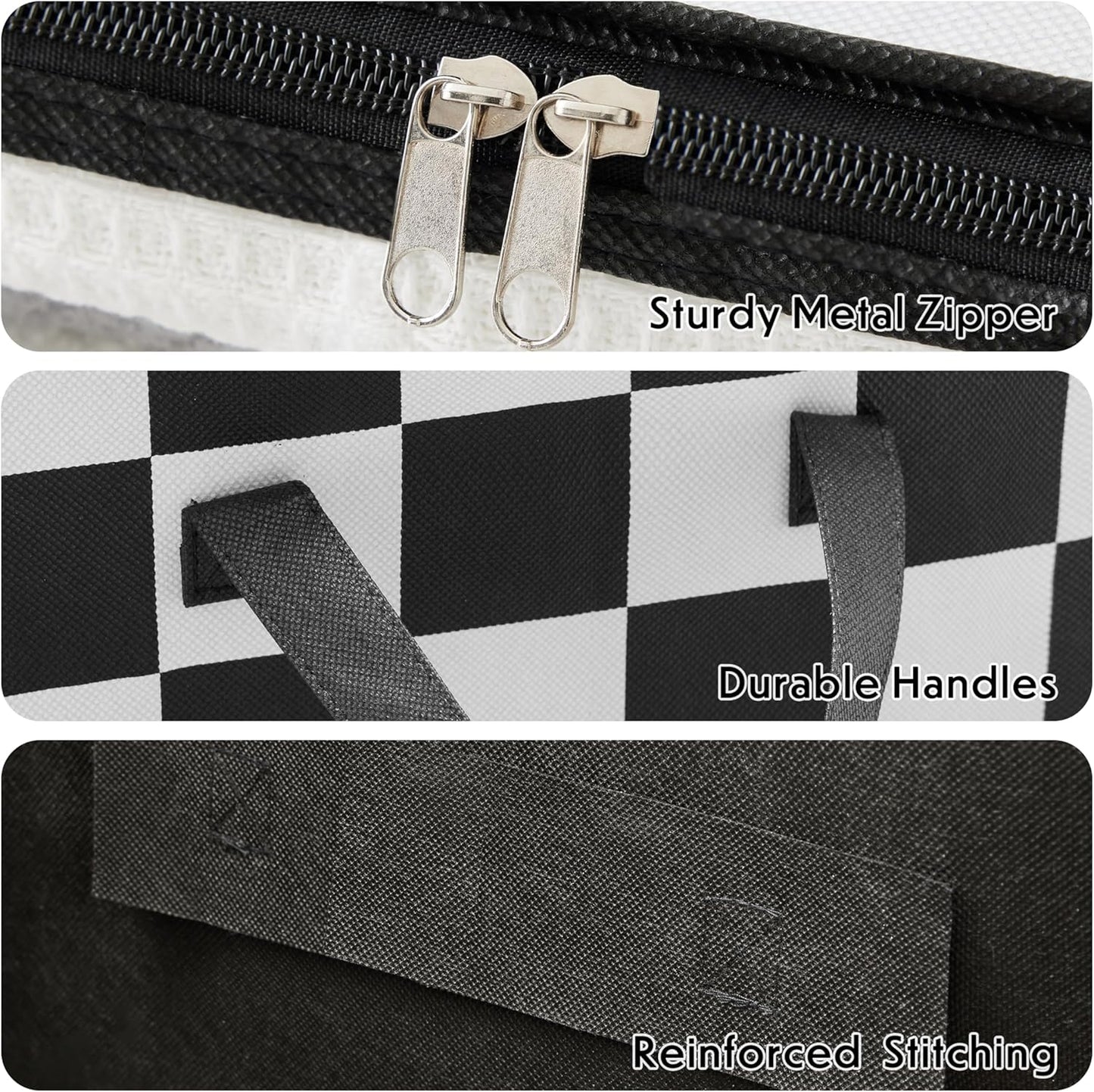 Black and White Checkered Clothes Storage Bins, 100L Large Blanket Storage Bags 3 Pack, Closet Organizers and Storage Containers for Comforters, Bedding, Foldable Organizer with Handle