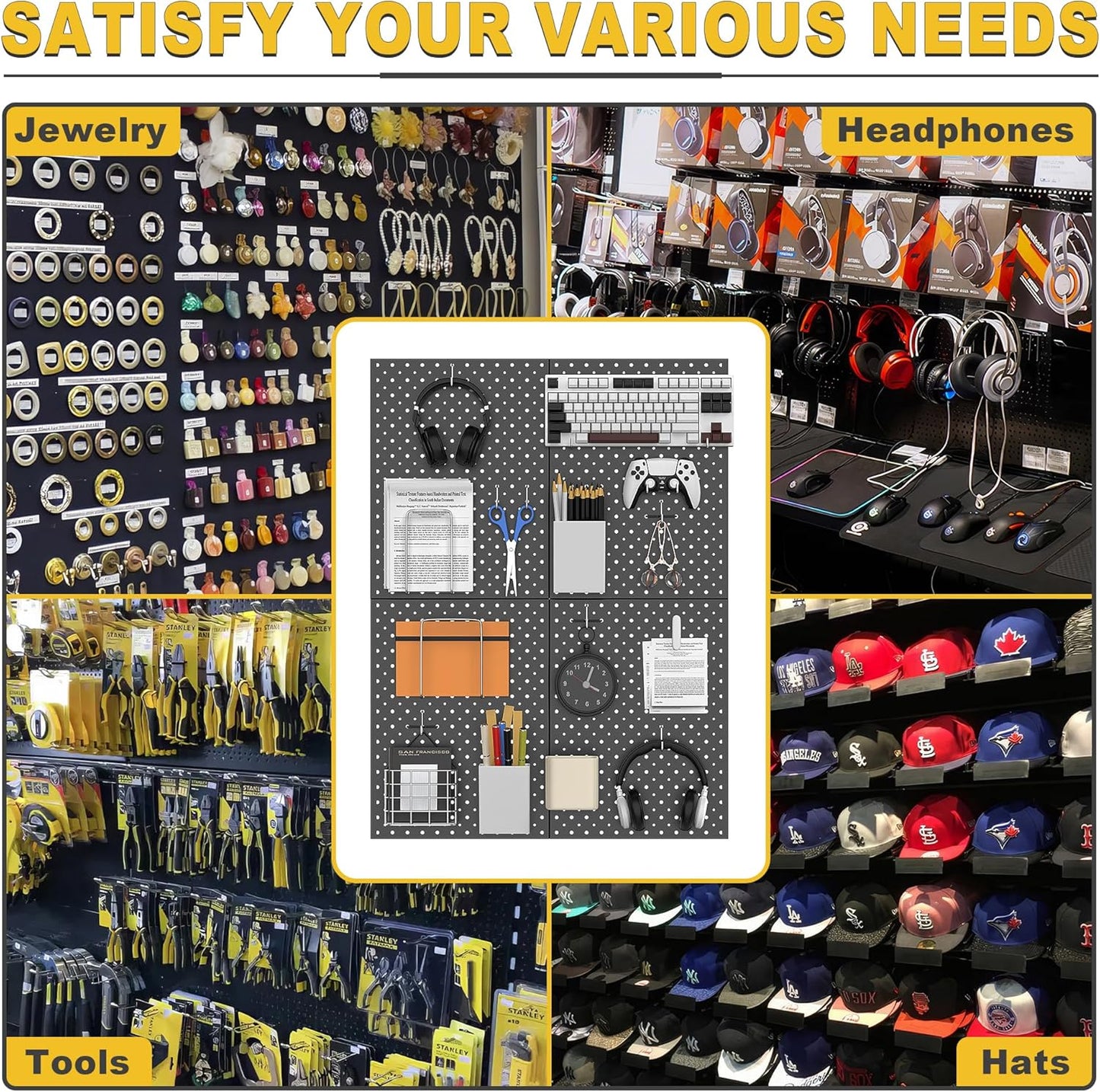 Ultrawall Metal Pegboard Panels, Pegboard Wall Organizer, Black Peg Boards for Wall, Garage Tool Storage Organization, 12"X16", 4pcs