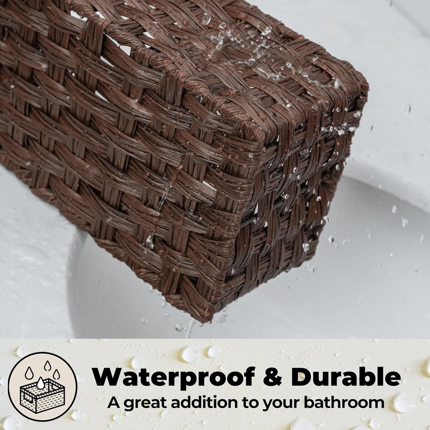 GRANNY SAYS Bathroom Baskets for Organizing, Wicker Baskets for Shelves, Toilet Storage Basket with Dividers, Small Basket for Organizing, Brown, 2-Pack
