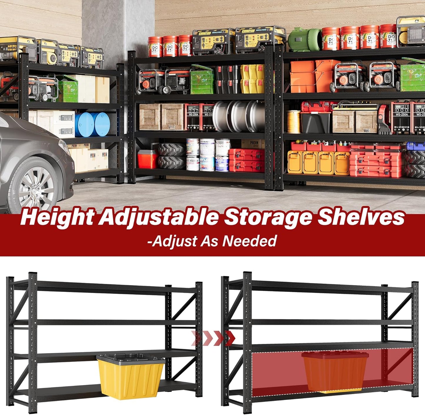2000LBS Heavy Duty Garage Shelving Units,40" Wide & Deep Storage Shelves,Metal Garage Shelves,Large Storage Rack,Steel Shelf,Industrial Shelving for Shop,Warehouse,Basement,40" W x 20" D x 60" H