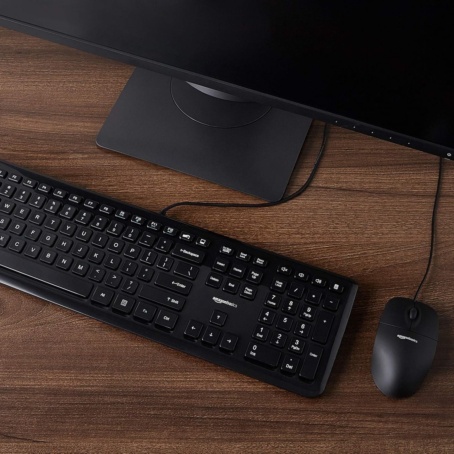 Amazon Basics Wired Keyboard and Mouse Bundle, Full-Sized, QWERTY Layout, Black