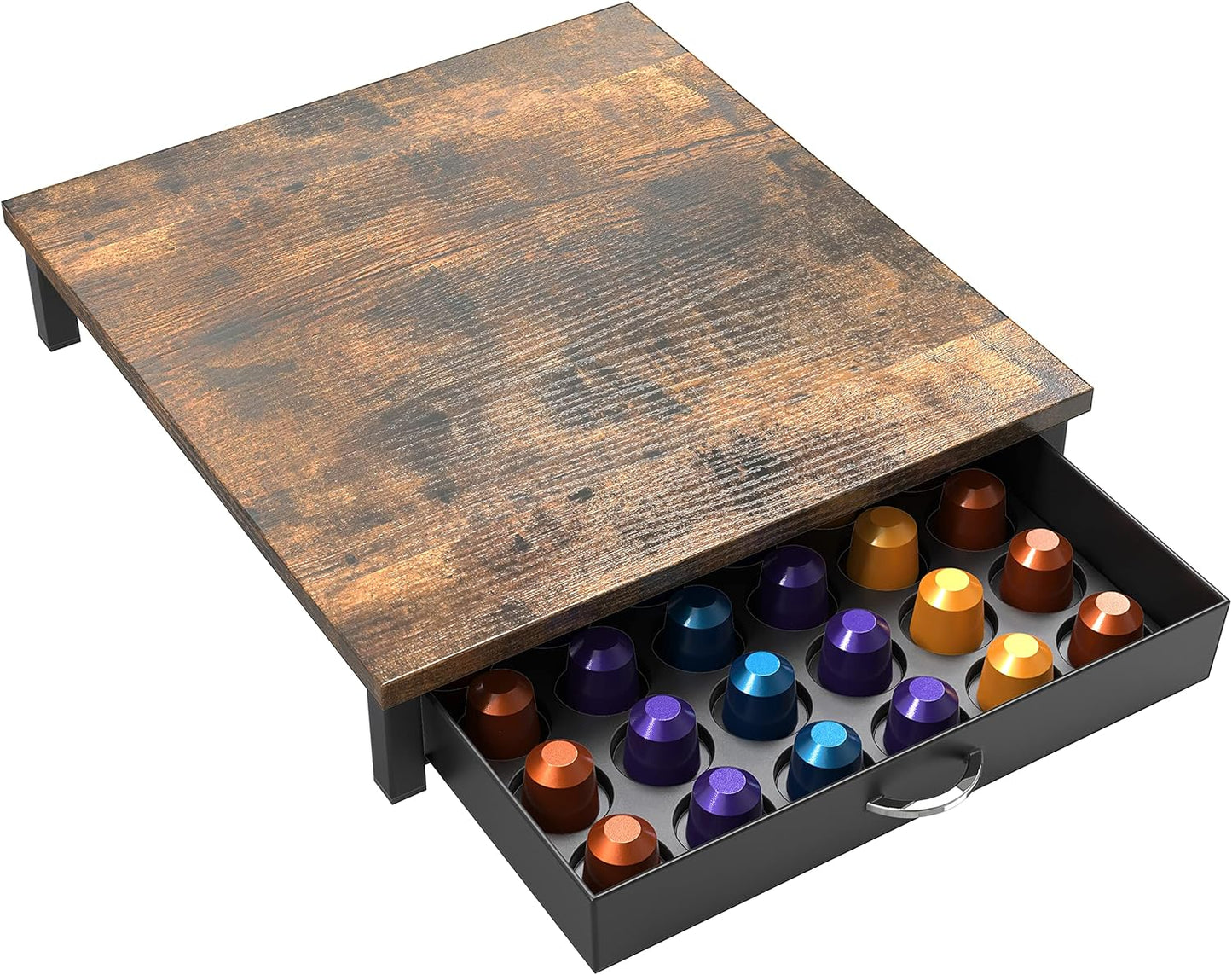 Deco Brothers Wooden Coffee Pod Drawer Compatible with 42 Nespresso Original Line Capsules, Rustic Brown