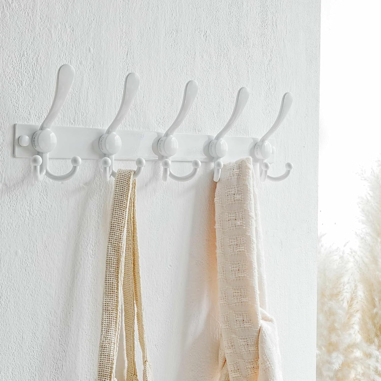 Dseap Coat Rack Wall Mount 2.0 Pro: Heavy Duty 300% Thicker, 16" Stud Mount, Stainless Steel Wall Coat Hooks Hanger for Clothes Jackets Hats Entryway Closet, MaxStrong Series, White, Pack of 2