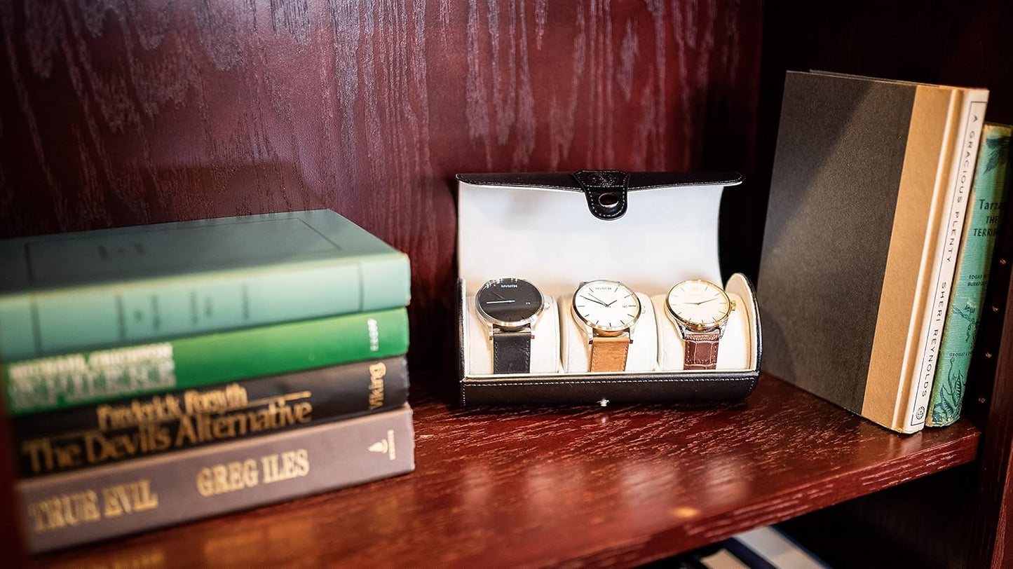 Case Elegance Travel Watch Case Roll Organizer for Men | Vegan Faux Leather Watch Display Case | Watch Display, Storage & Holder | Watch Case for Men's Watch Collection | Watch Holder for Men | Black