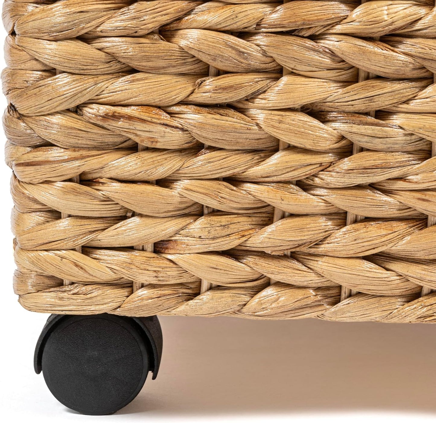 happimess BSK1006A 26.38" Chett Minimalist Hand-Woven Hyacinth/Wood Underbed Storage Bin with Wheels and Handles for Storage and Decoration in Bathroom, Bedroom, Closet, Entryway, Guest Room, Natural