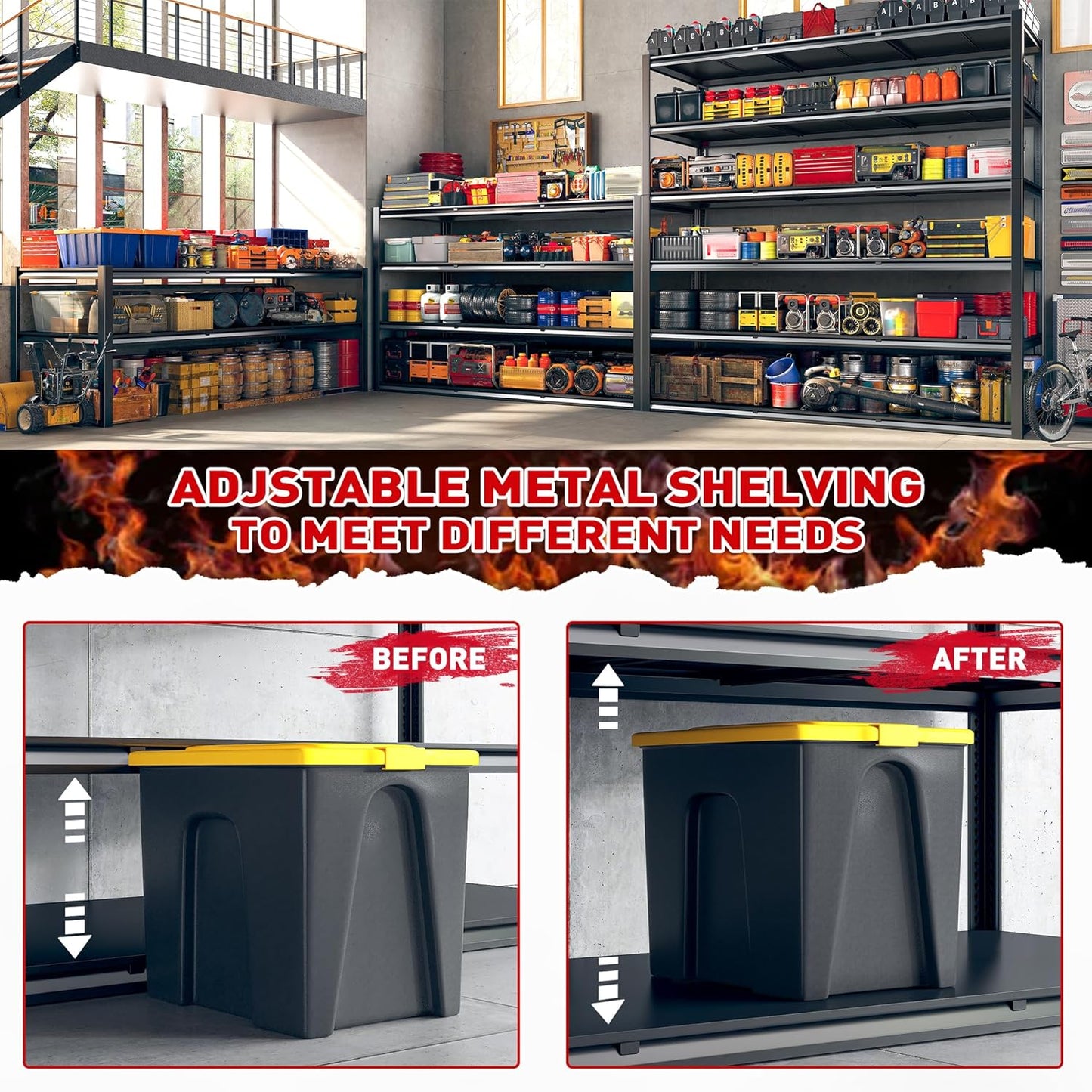 REIBII 60 "W Storage Shelves Heavy Duty, 6 Tier Garage Shelving, 3500 LBS Industrial Shelving, Adjustable Metal Shelves for Garage, Warehouse, School, Commercial, Business, 84 "H x 60 "W x 24 "D