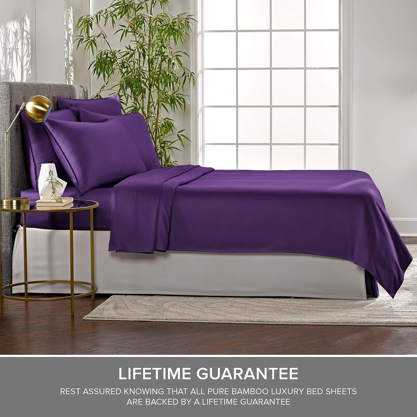Queen Pillowcases by Pure Bamboo, Genuine 100% Organic Viscose Derived from Bamboo, Luxuriously Soft & Cooling, Double Stitching, Envelope Closure (2 Queen Pillowcases, Purple)