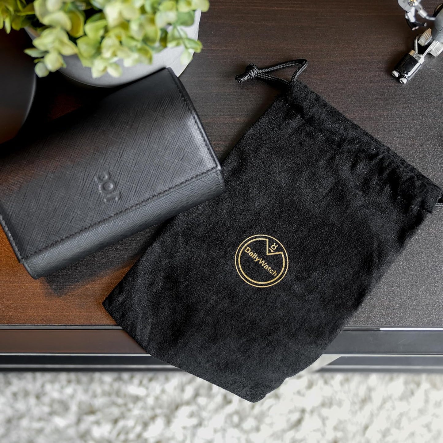 DailyWatch | Watch Roll Travel Case For 2 Watch | Luxury Watch Case In Genuine Saffiano Black Leather With Soft Velvet Interior | Watch Case Protect, Store, & Display Your Watches | All Black