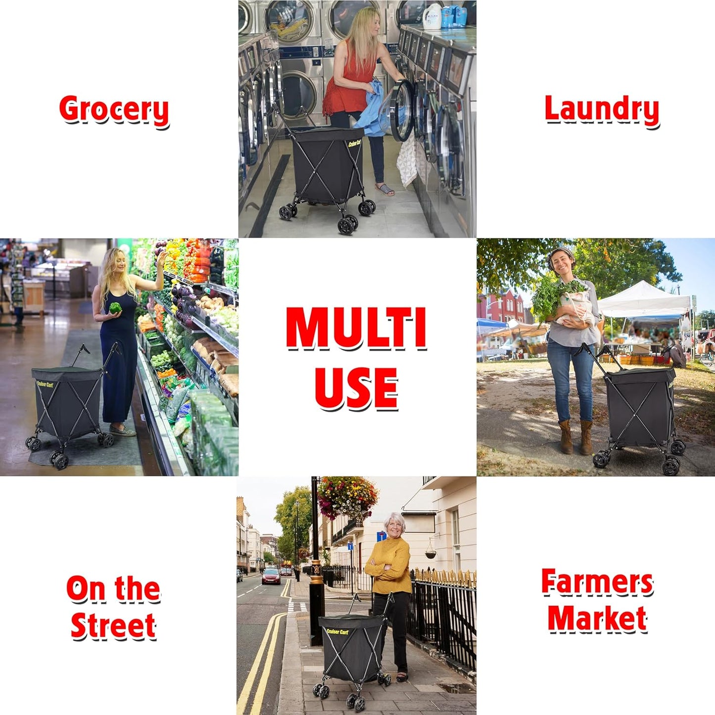 dbest Products Cruiser Cart Urban 360 Folding Shopping Grocery Collapsible Laundry Basket on Wheels Foldable Utility Trolley Carrito de Compras