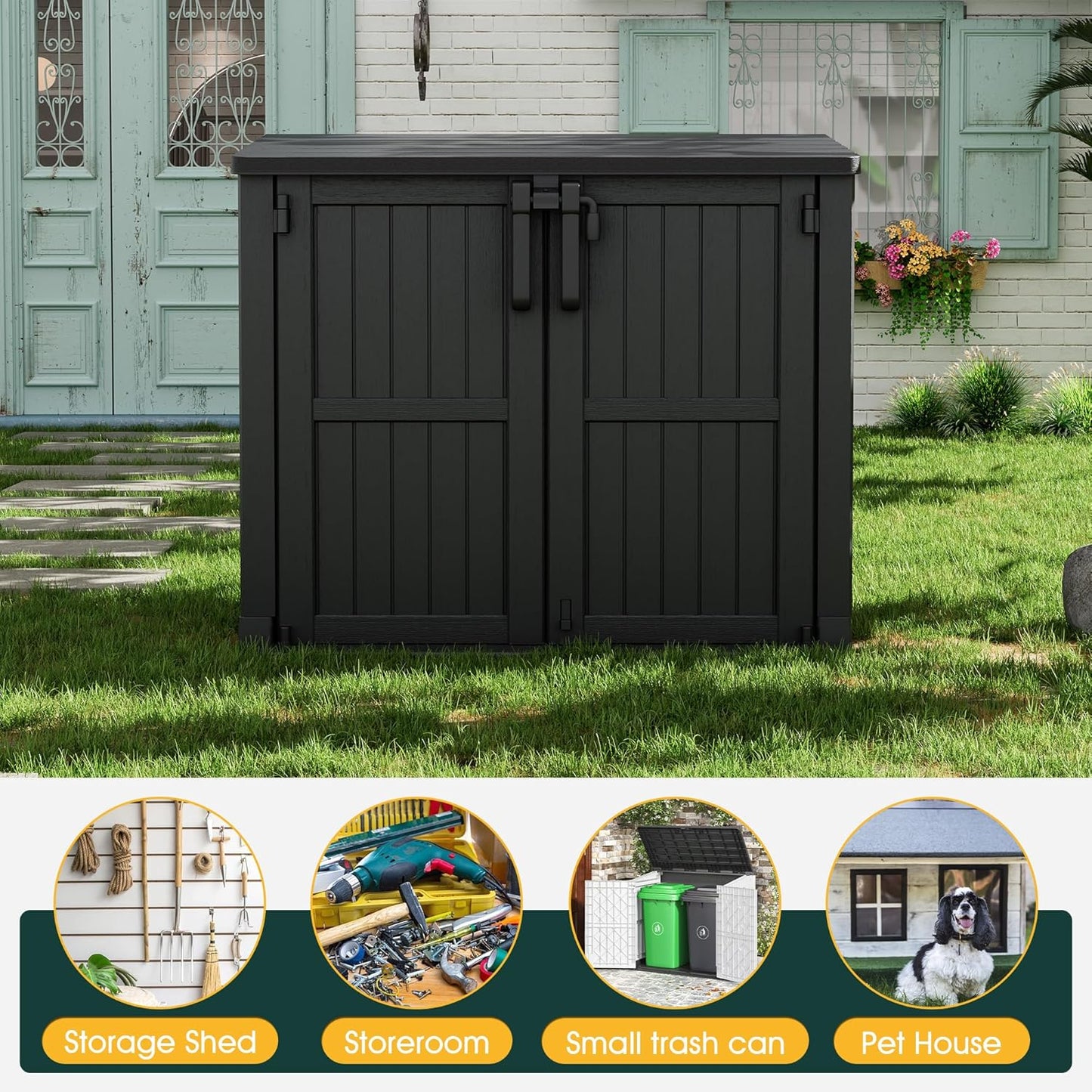 NUNU LAB Outdoor Storage Cabinet 36 Cu.Ft Garden Storage Shed Waterproof Lockable for Garden Hoses, Generator, and Lawn Mower