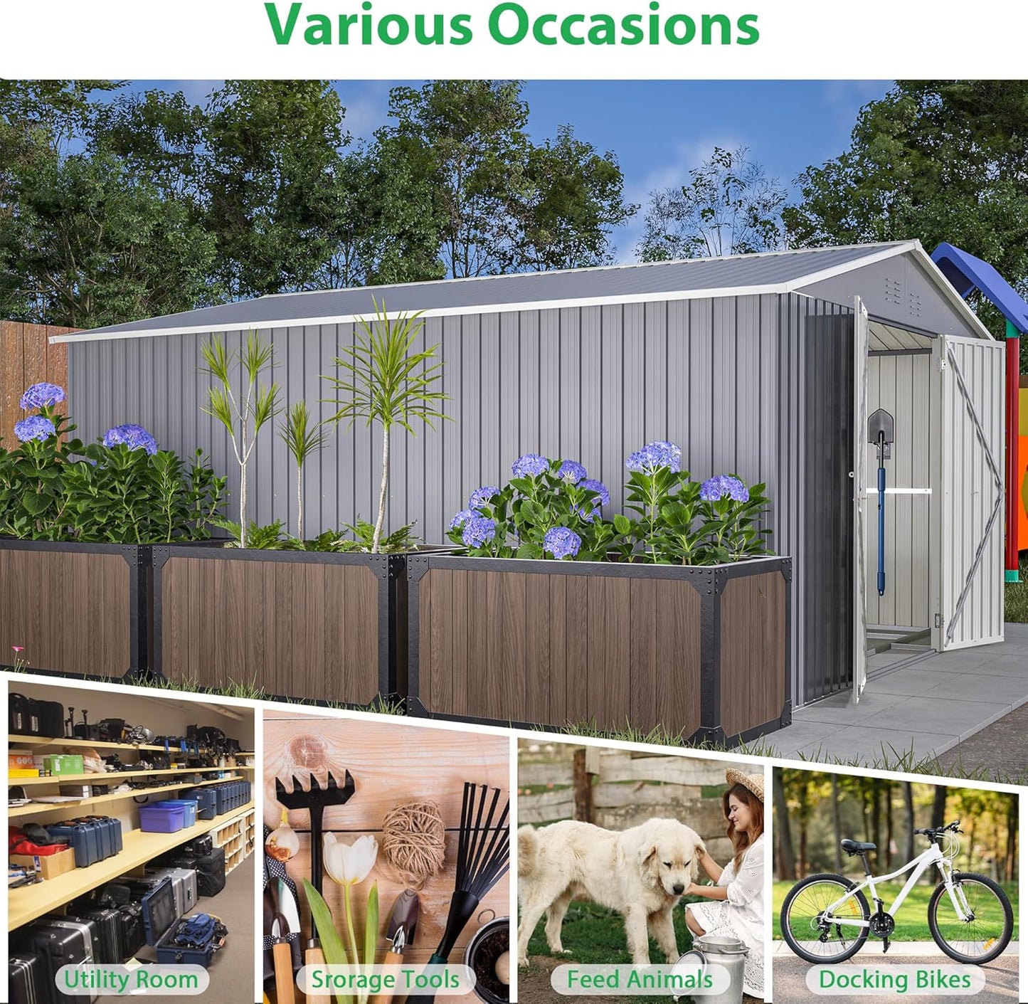 Metal Storage Shed 11x13 FT Outdoor, Metal Steel Utility Tool Shed Storage House with Double Lockable Doors & Air Vent for Backyard Garden Patio Lawn Gray
