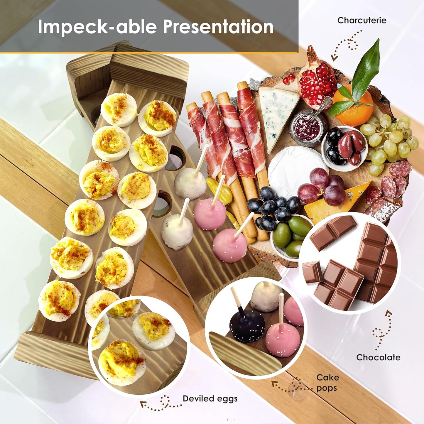 Expandable Stackable Wooden Egg Holder Countertop for 24 Eggs, Rustic Kitchen Decoration, Two-Piece Compact Egg Rack for Counter - Chicken Decor - Gui's Chicken Coop (Double Rack)
