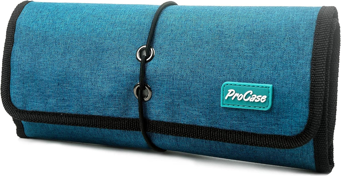 ProCase Electronic Organizer Cord Pouch, Travel Cable Charger Phone Accessories Bag Organizer Roll up Tech Carrying Case for USB Cables SD Memory Cards Earphone Flash Hard Drive -Green