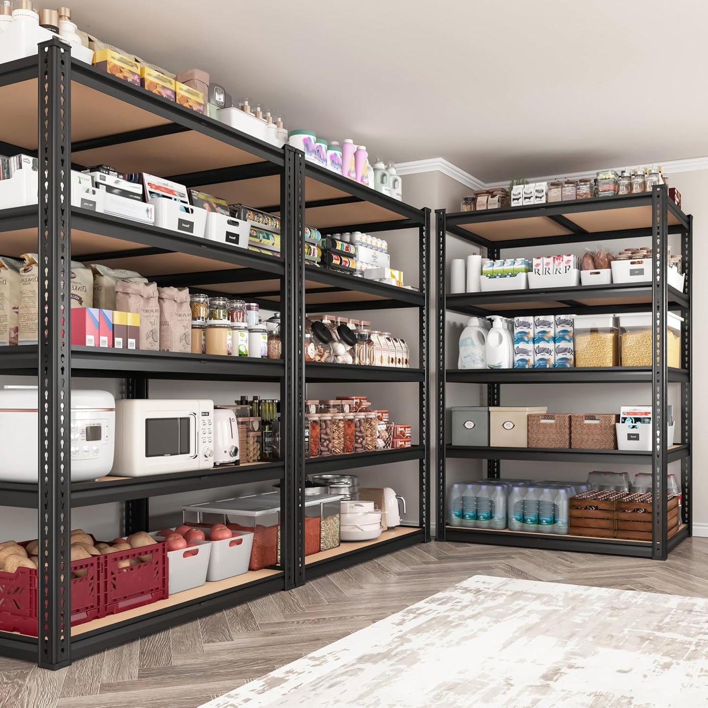 2050LBS Storage Shelves Heavy Duty 5 Tier Garage Storage Shelving, Adjustable Metal Shelving Unit Utility Rack Shelf for Warehouse, Pantry, Closet, Kitchen 72" H x 35.56" W x 16" D, Black